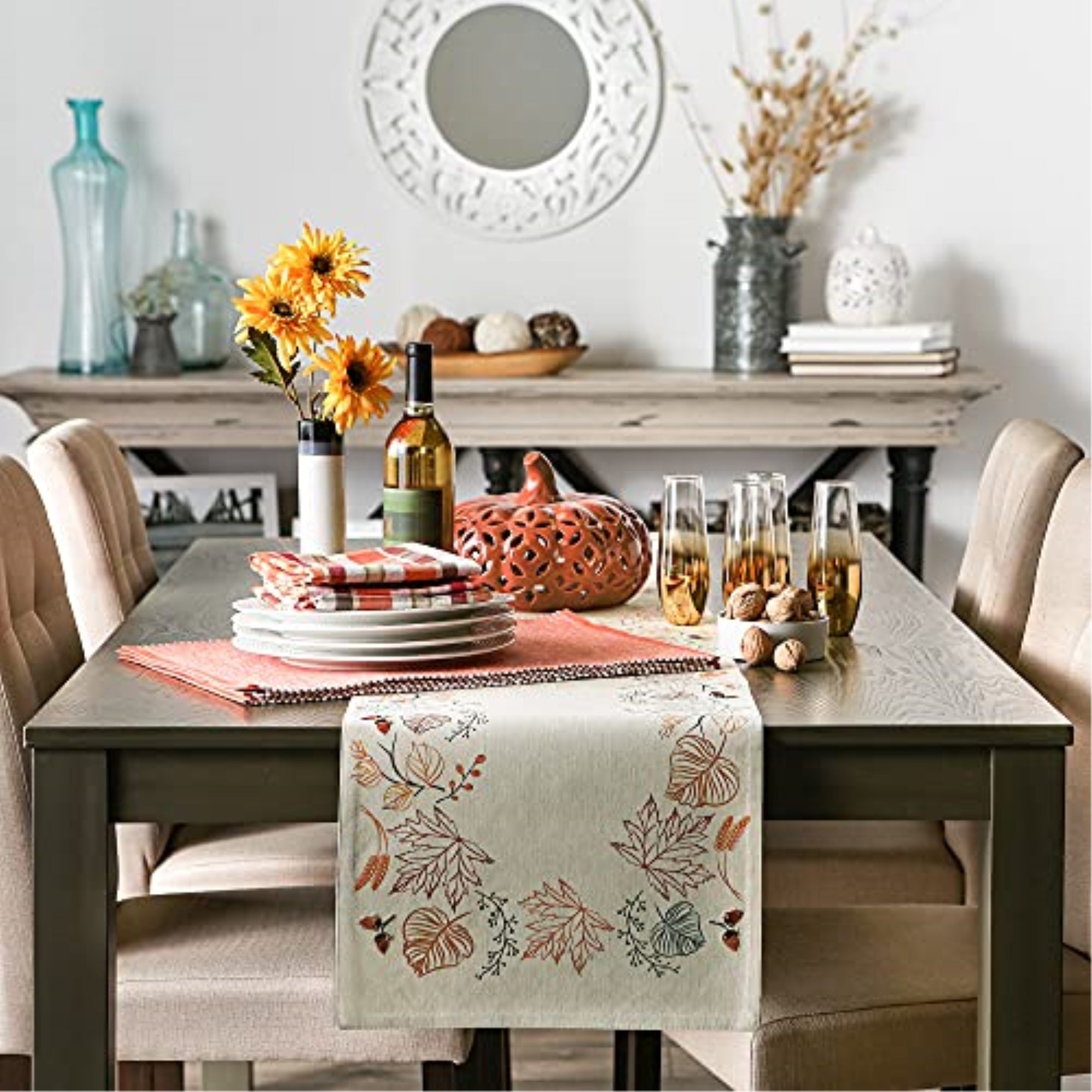DII Autumn Leaves Embellished Table Runner 14x108''