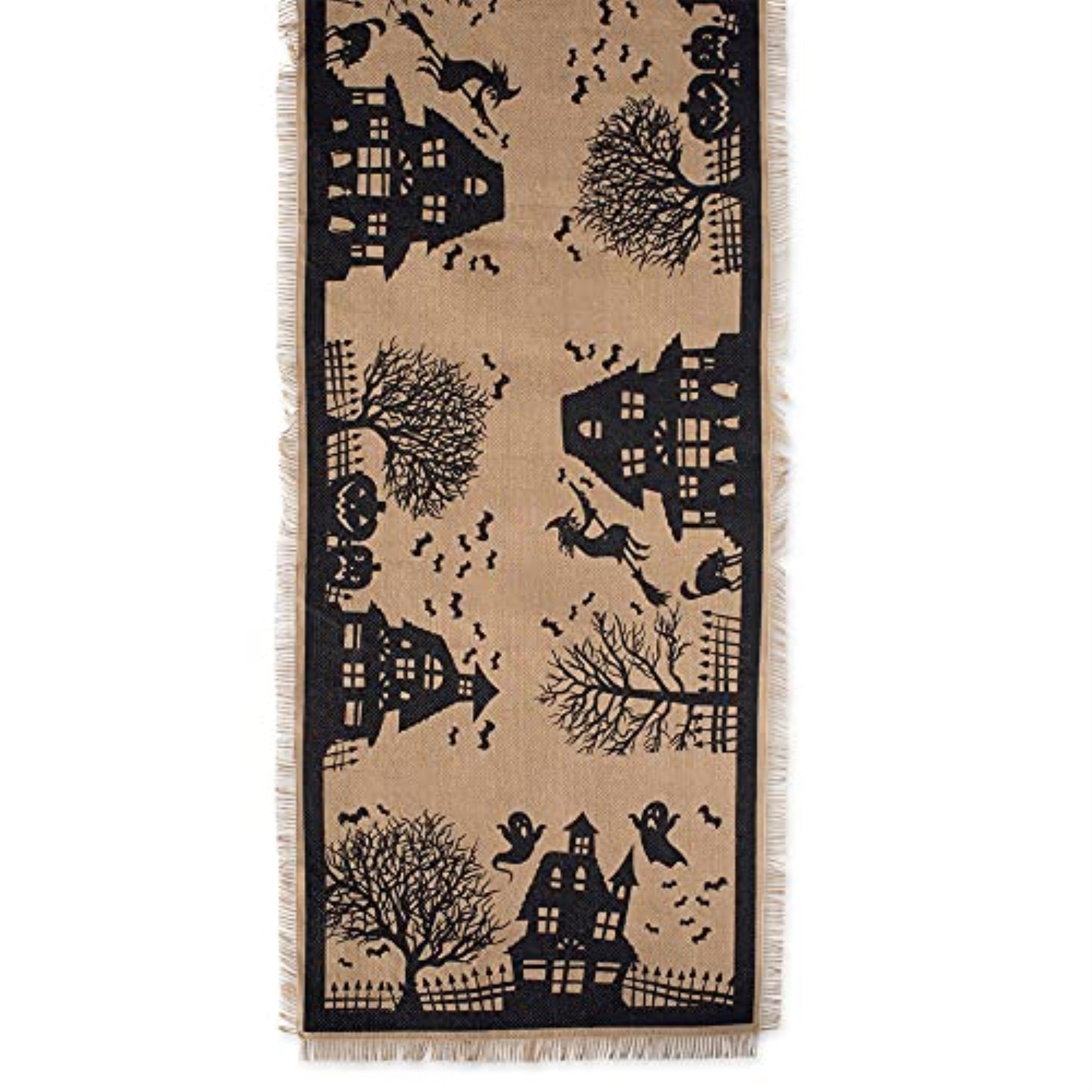 DII Haunted House Burlap Table Runner 14x113