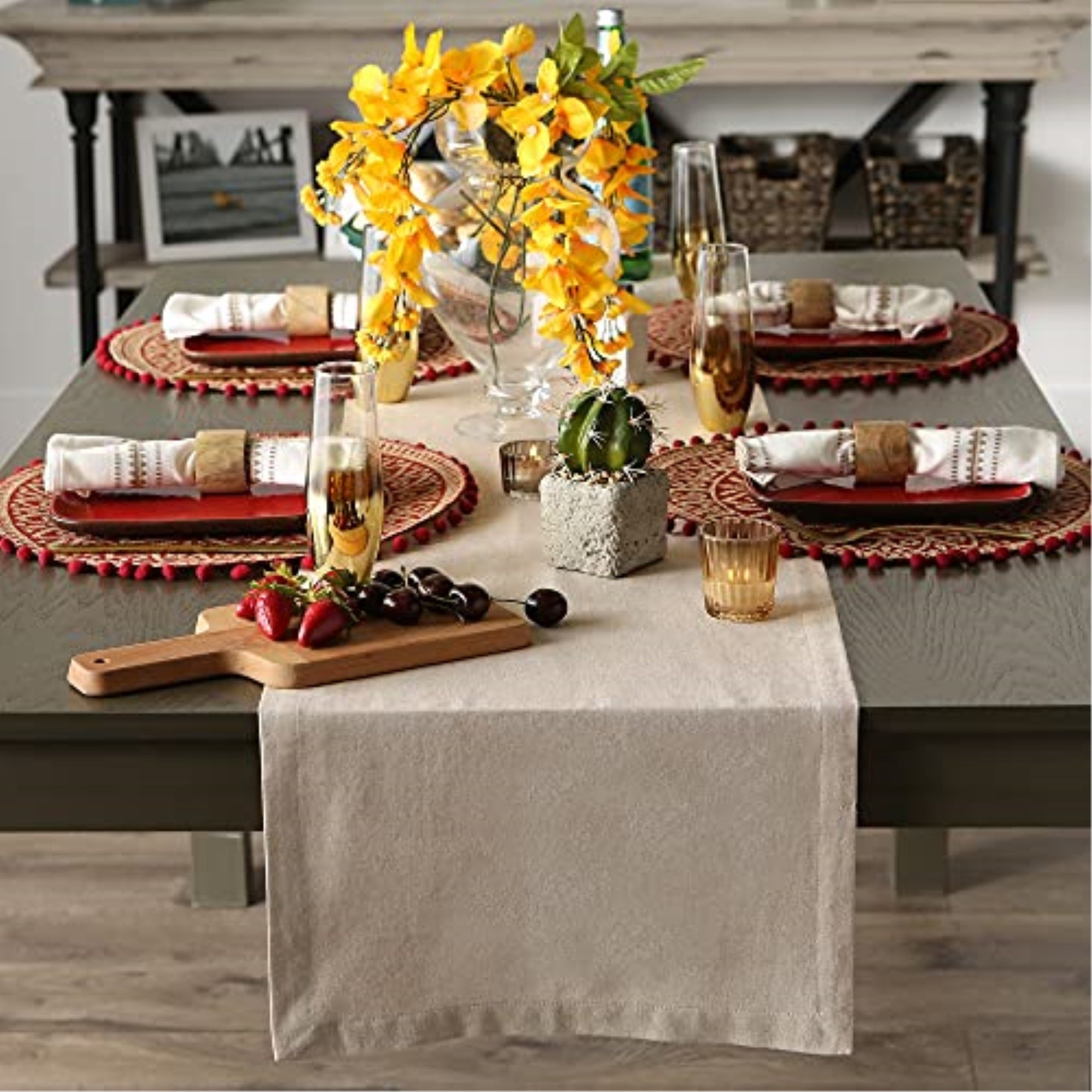 DII Stone Brown Solid Chambray Table Runner 14x108''