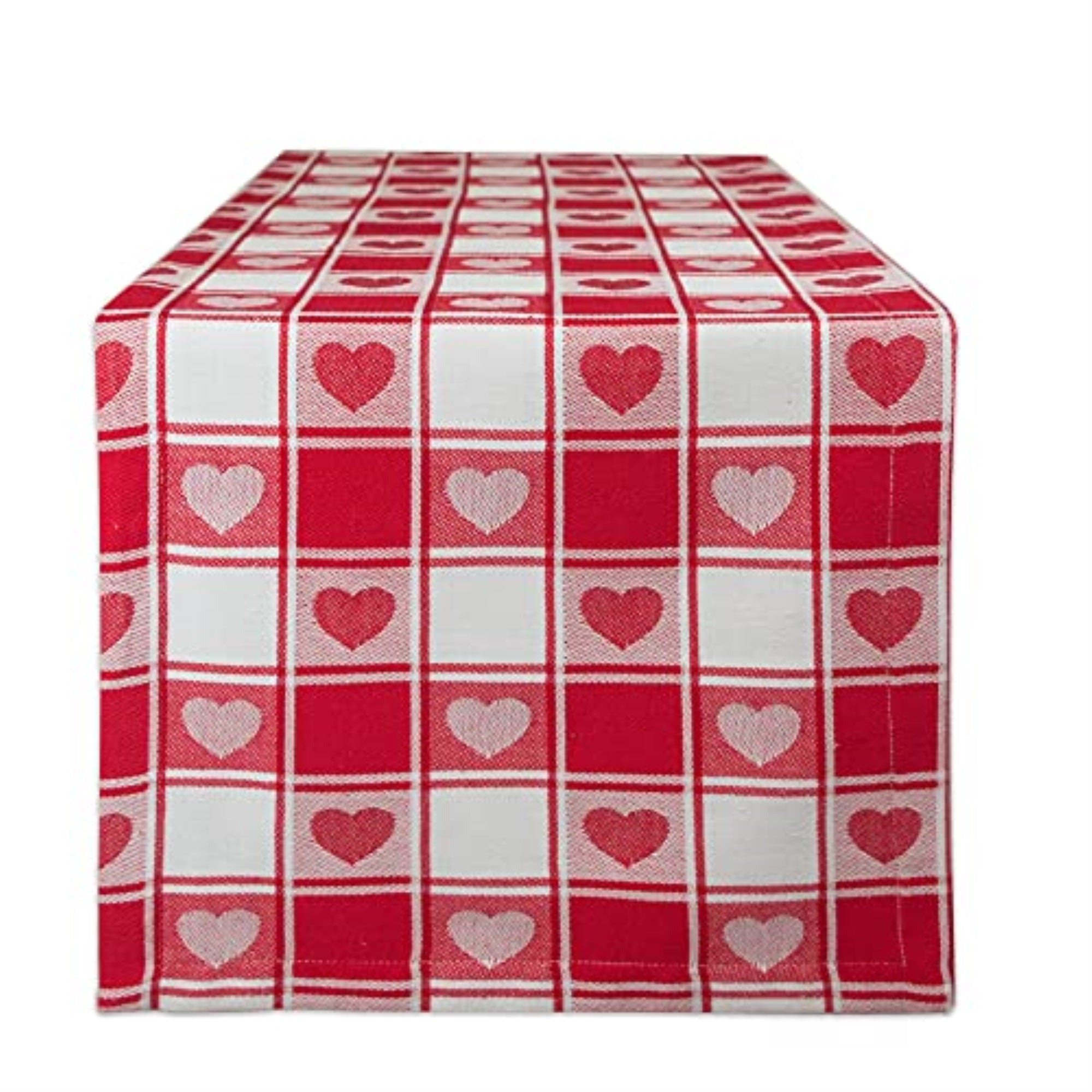 Dii Hearts Woven Check Table Runner 14X108''