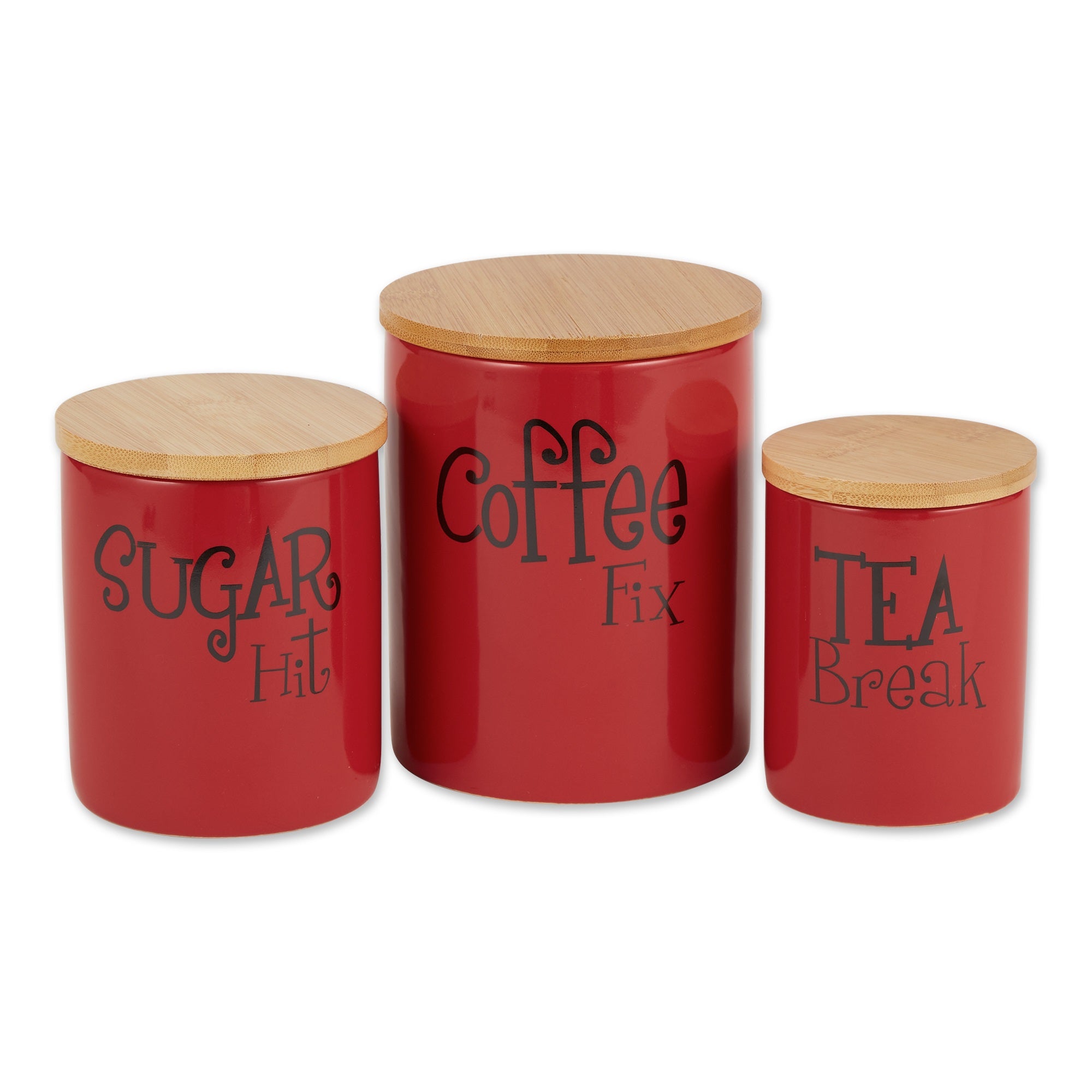 Dii Red Coffee/Sugar/Tea Ceramic Canister (Set Of 3)