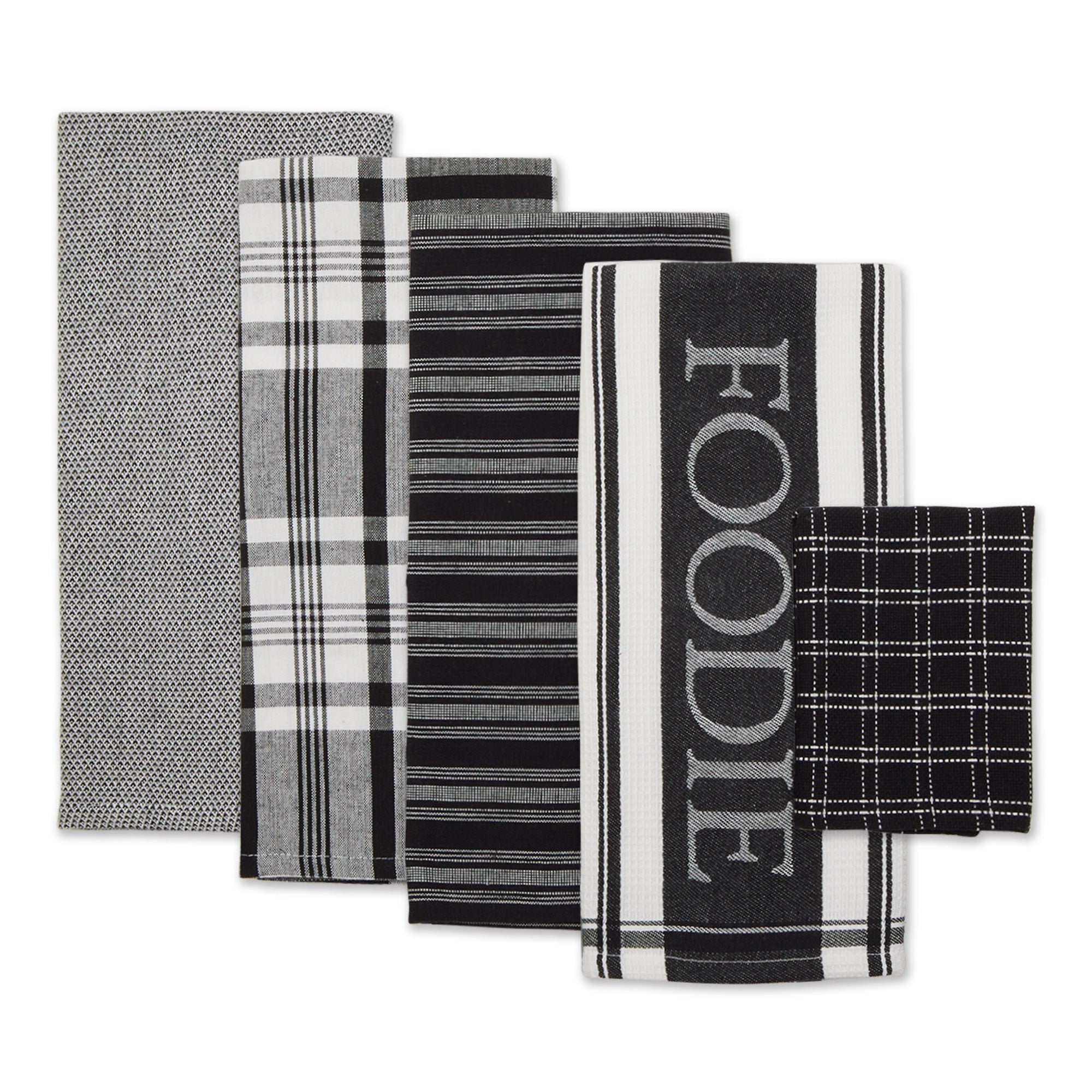 DII Asst Black Foodie Dishtowel And Dishcloth 5 Piece