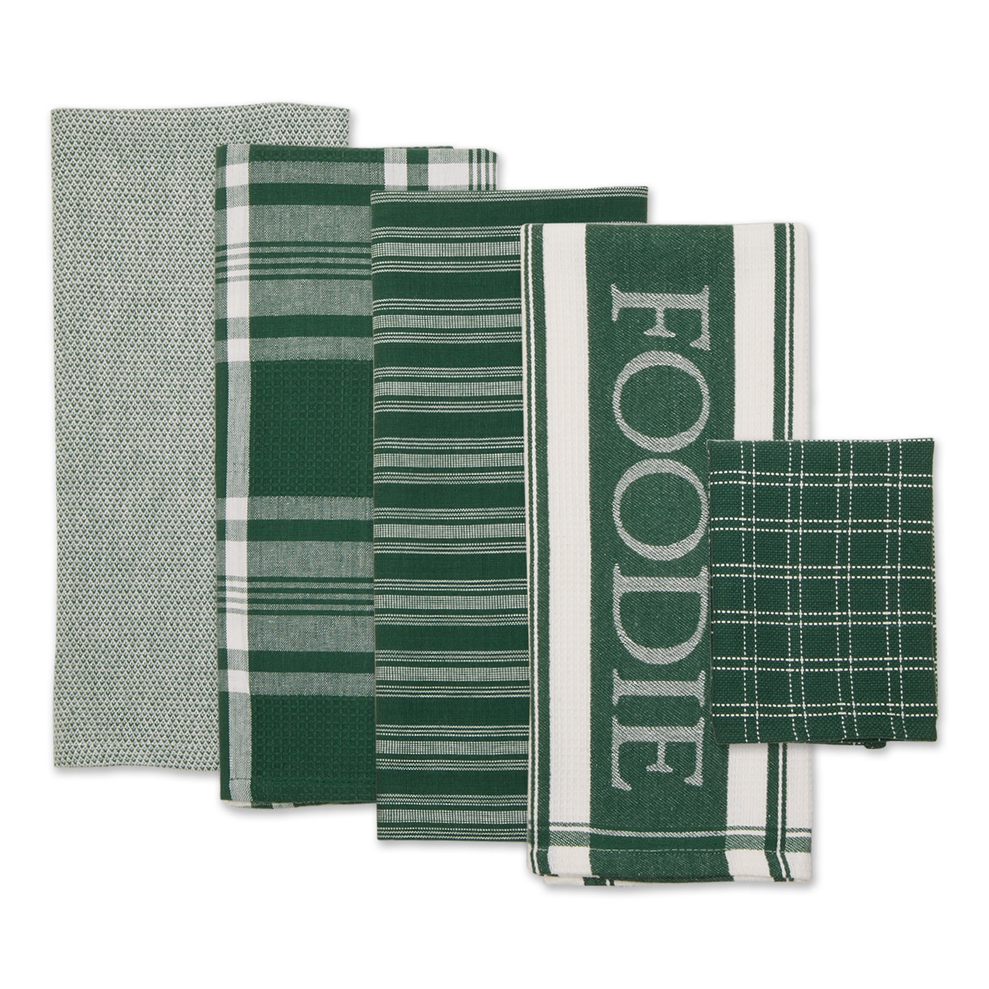 DII Asst Dark Green Foodie Dishtowel And Dishcloth 5 Piece