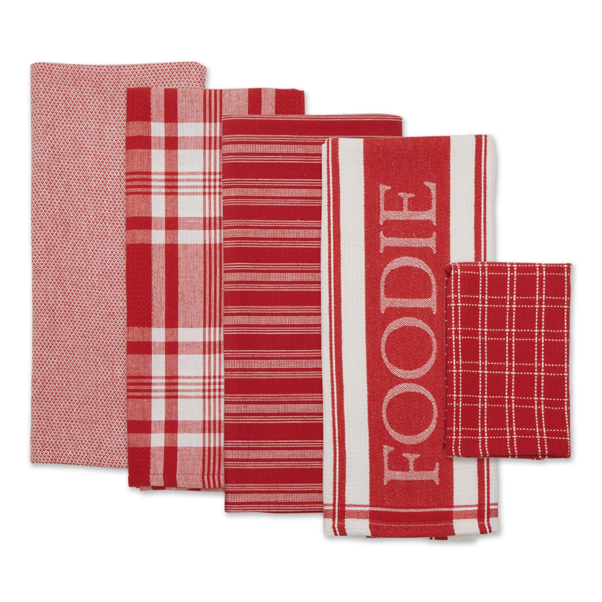DII Asst Red Foodie Dishtowel And Dishcloth 5 Piece