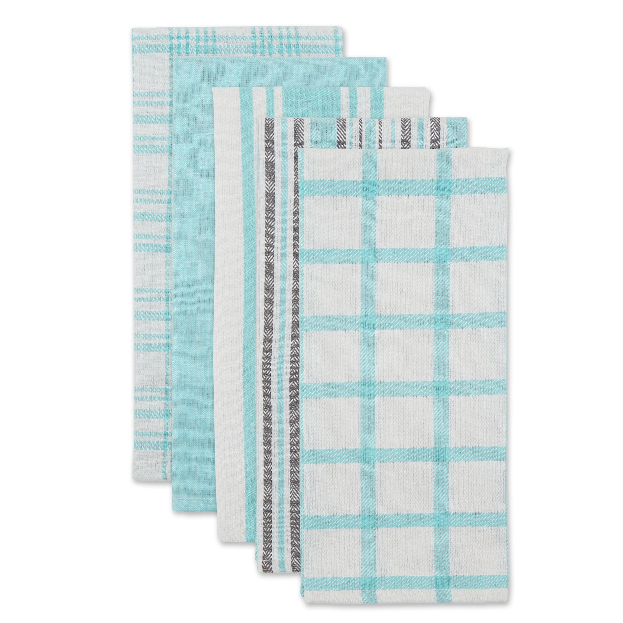 DII Asst Aqua Woven Dishtowels (Set of 5)