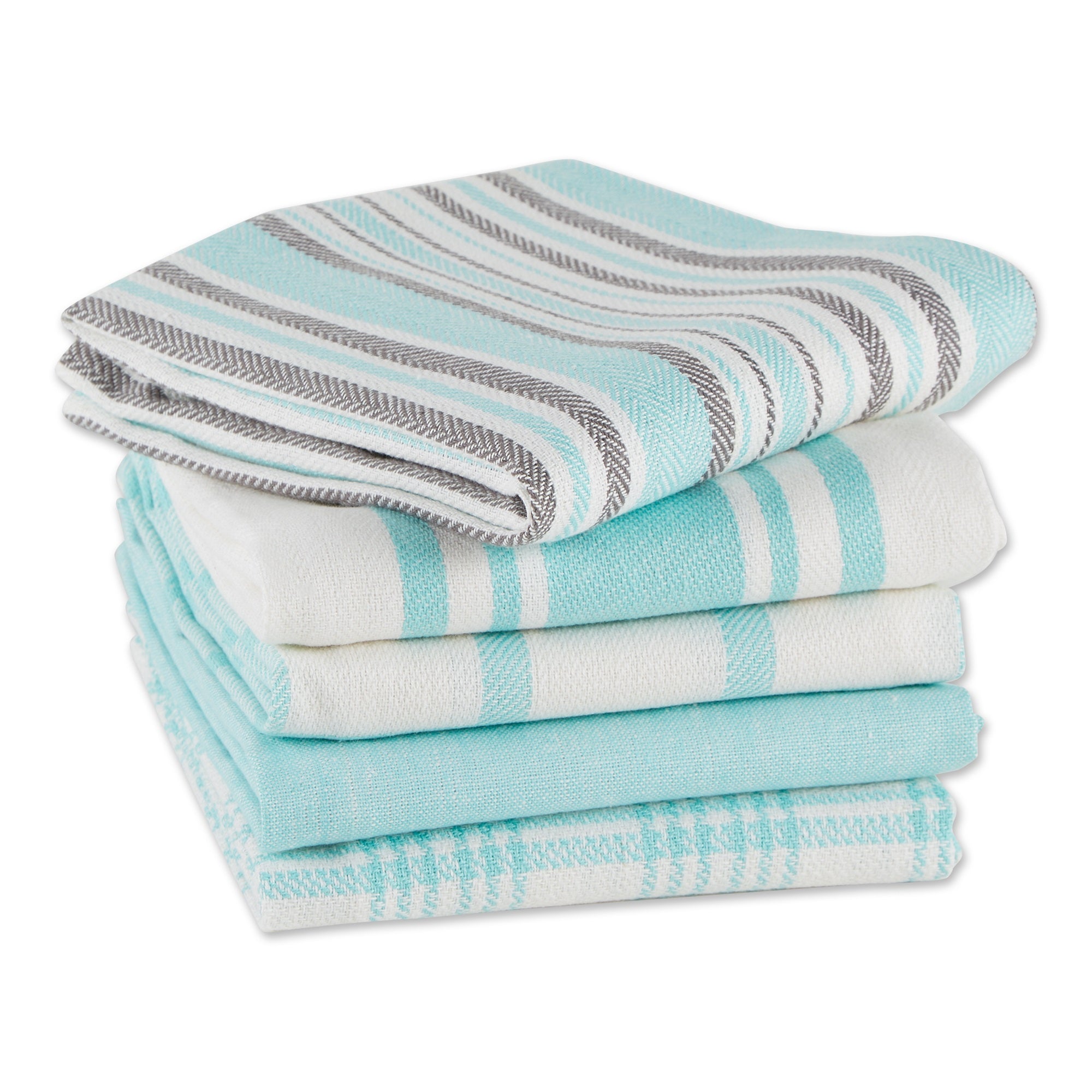 DII Asst Aqua Woven Dishtowels (Set of 5)