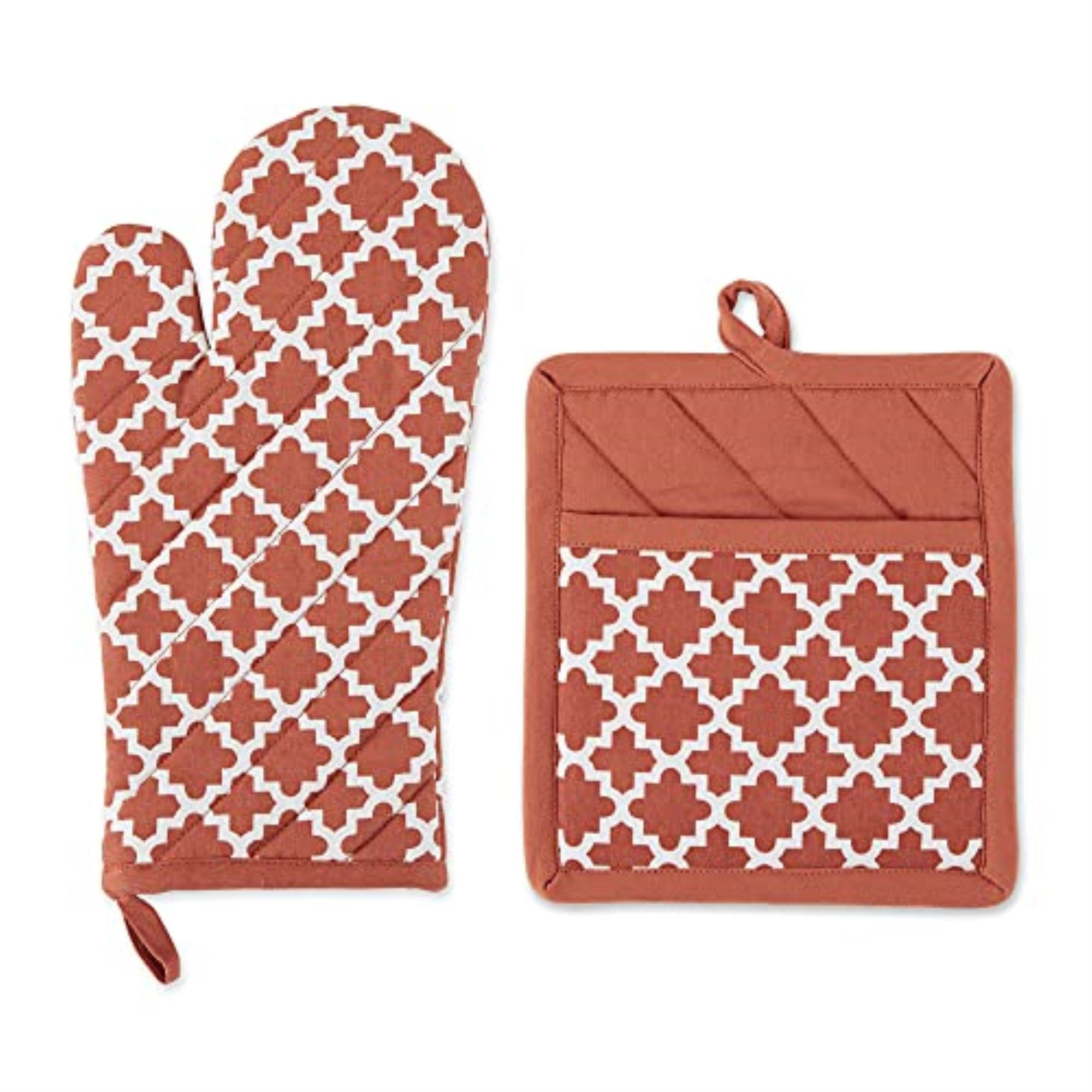 Dii Vintage Red Lattice Oven Mitt And Potholder Set
