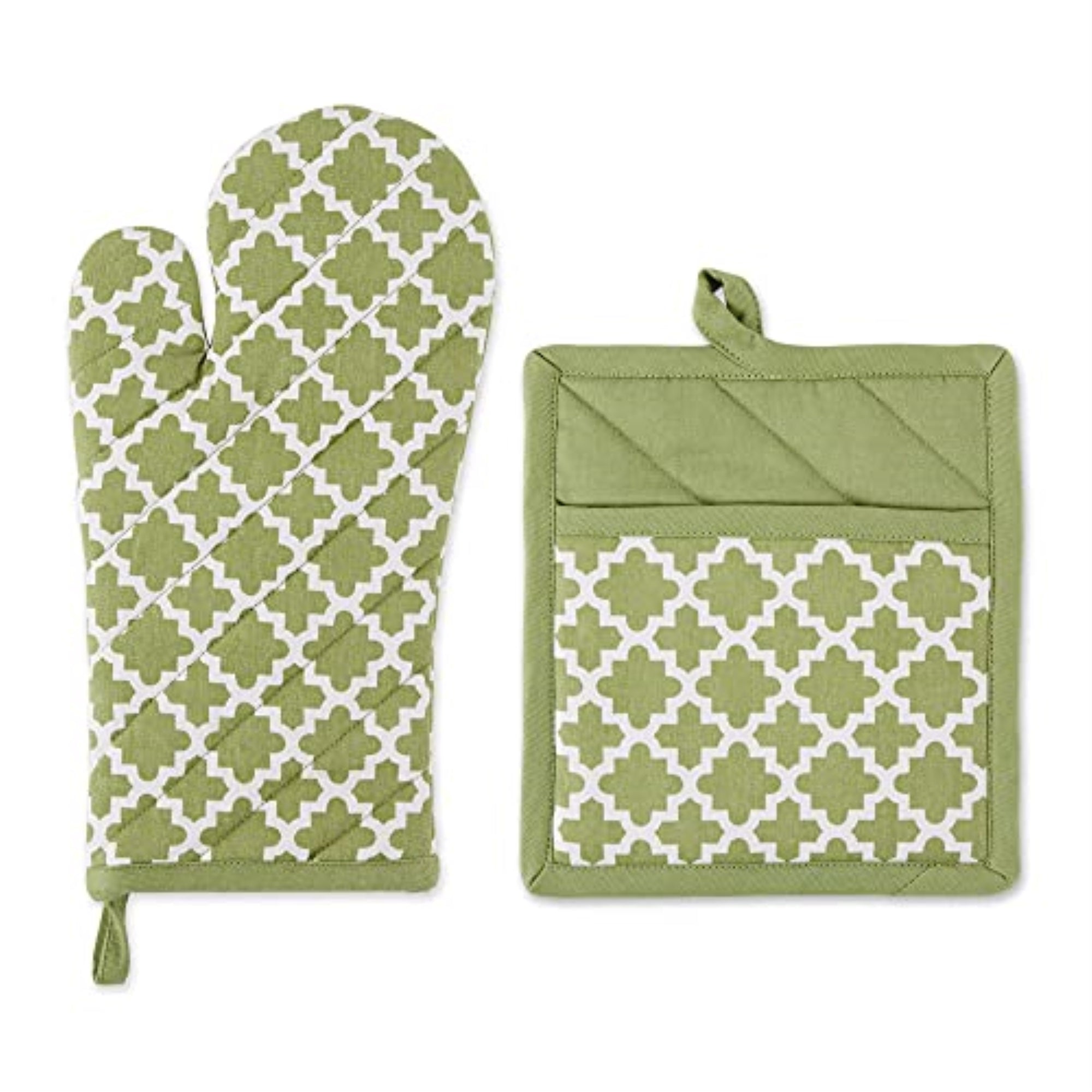 Dii Antique Green Lattice Oven Mitt And Potholder Set