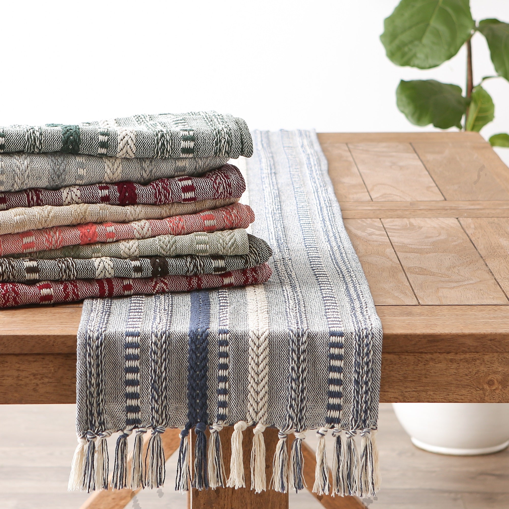 Dii Artichoke Green Braided Stripe Table Runner 15X108