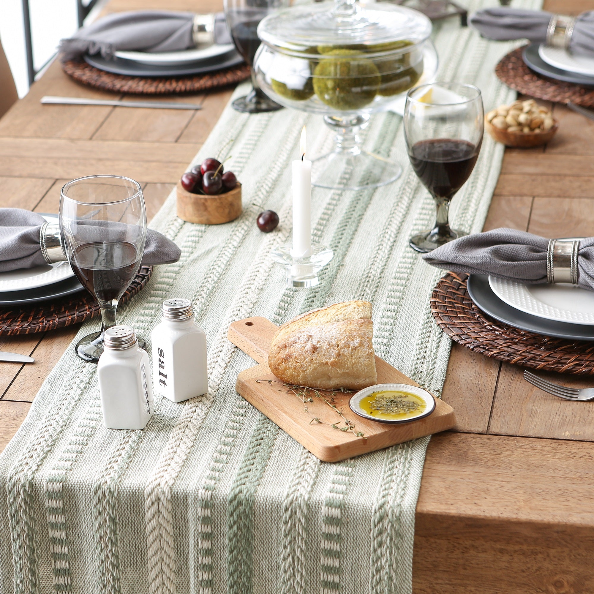 Dii Artichoke Green Braided Stripe Table Runner 15X108