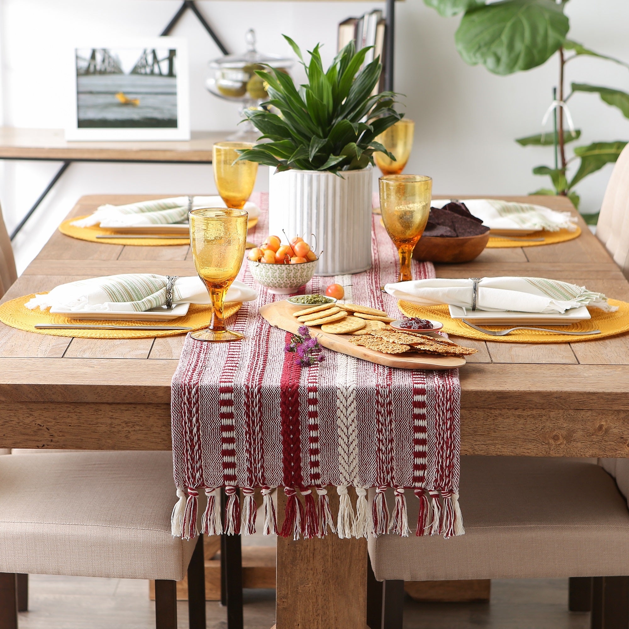 Dii Barn Red Braided Stripe Table Runner 15X72