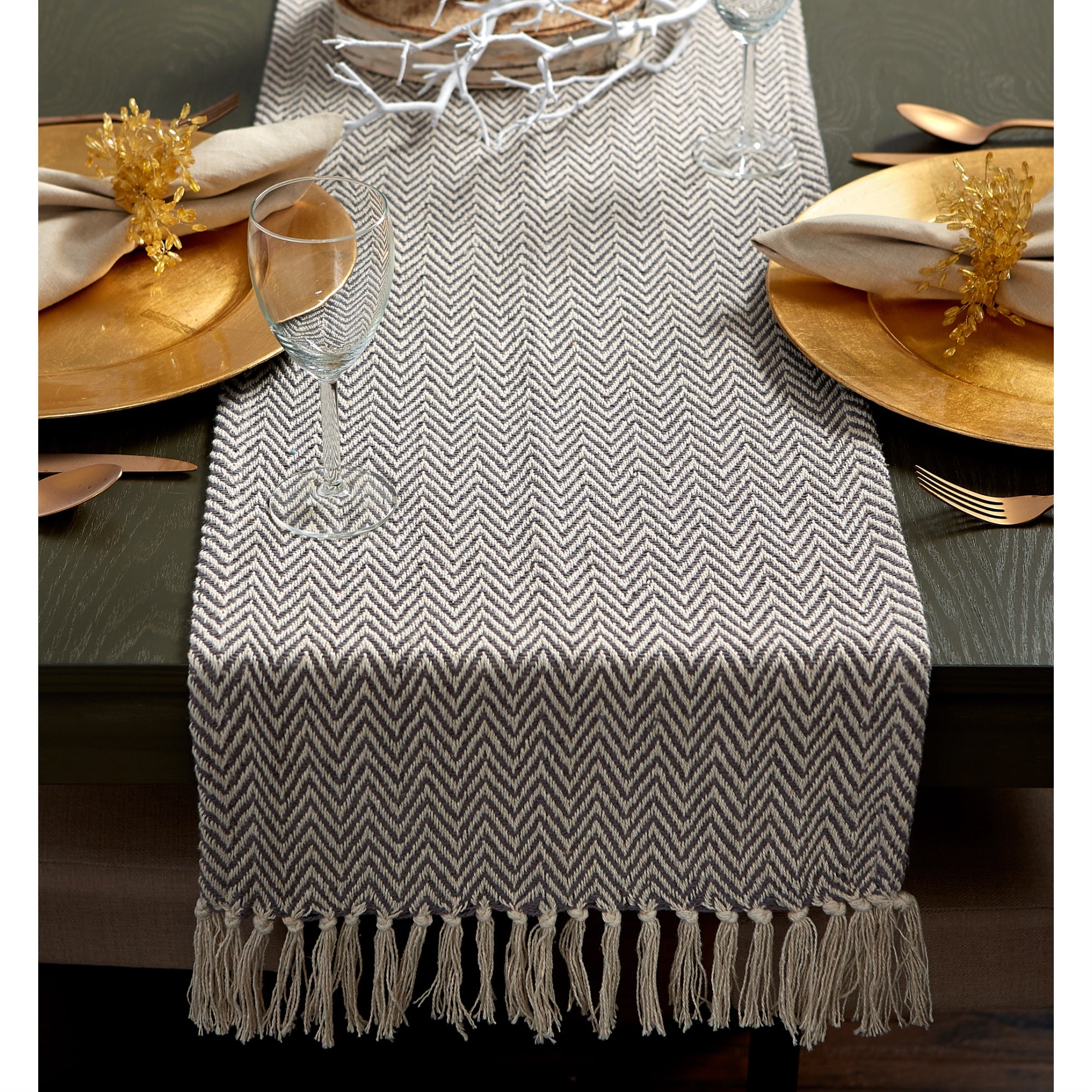 DII Gray Handloom Chevron Table Runner 15x108