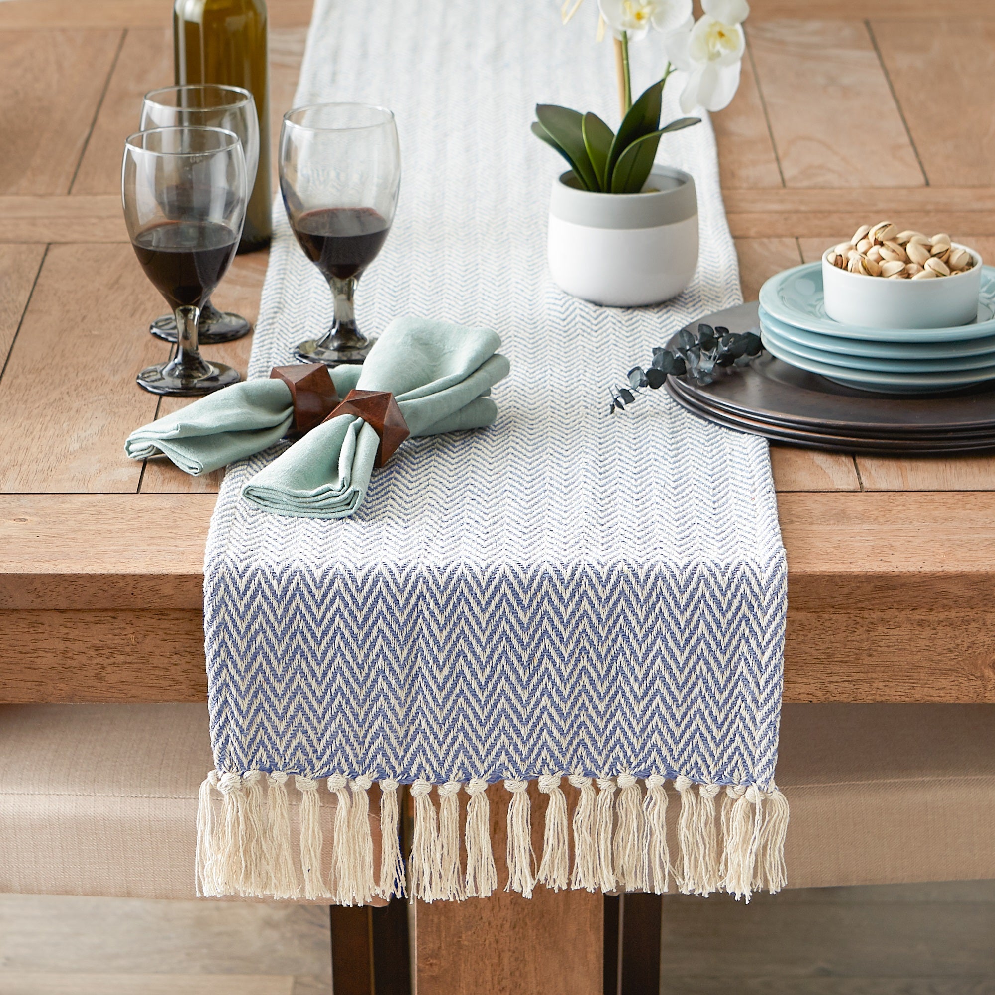 DII Stone Blue Chevron Table Runner 15x108