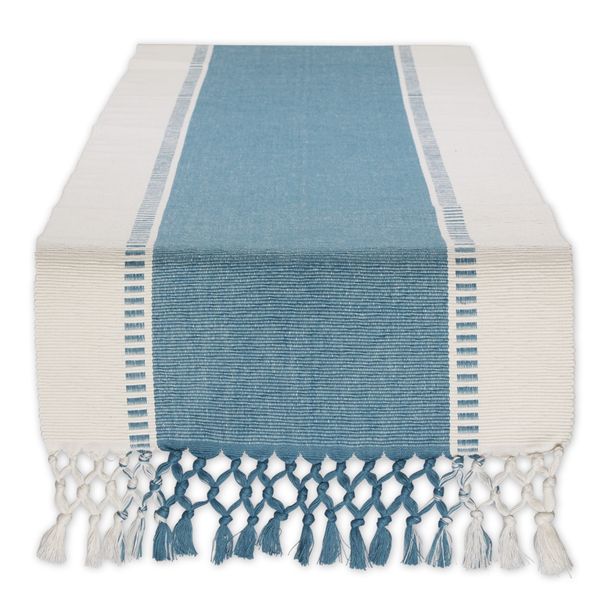 Storm Blue Dobby Stripe Ribbed Table Runner 13X72