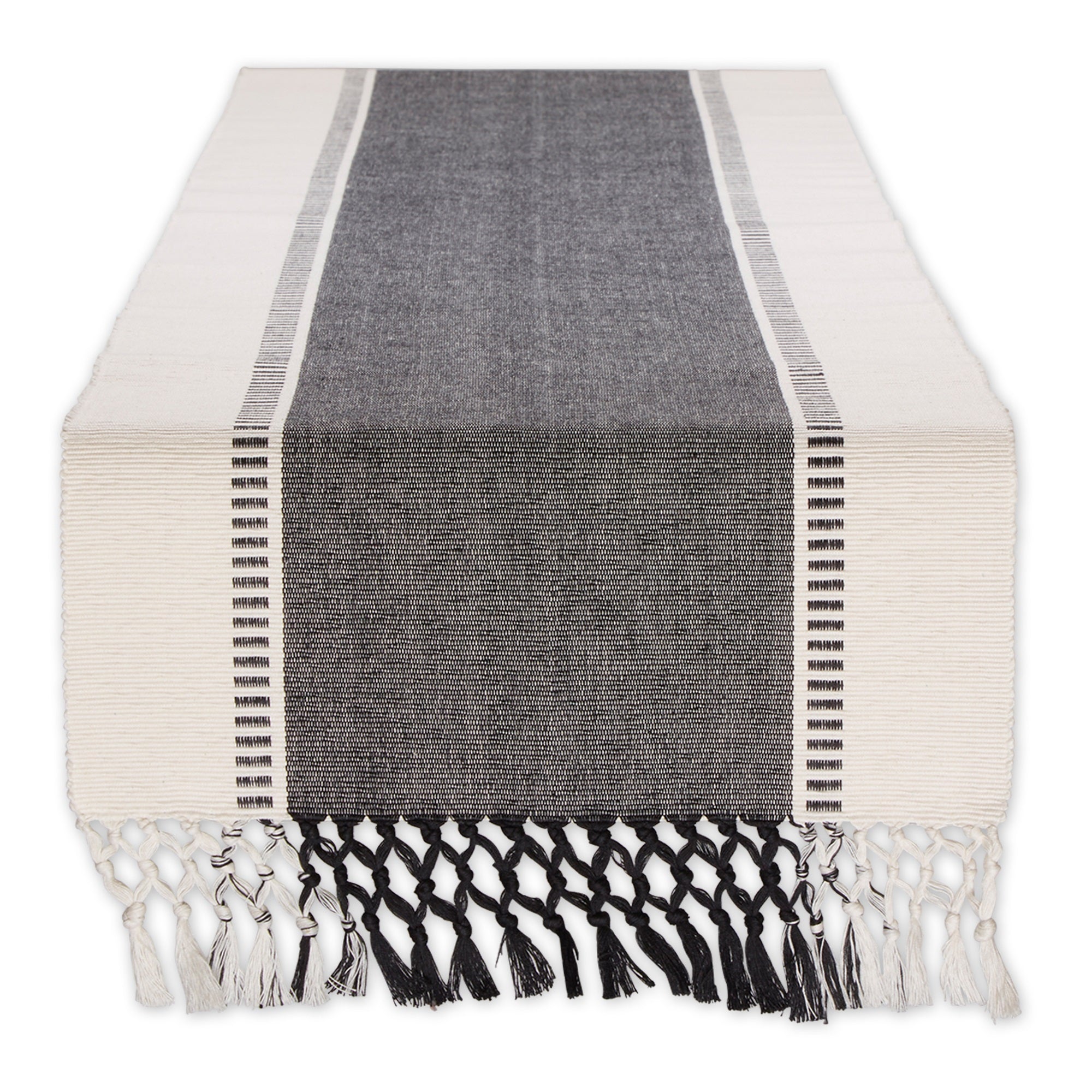 Black Dobby Stripe Ribbed Table Runner 13X72