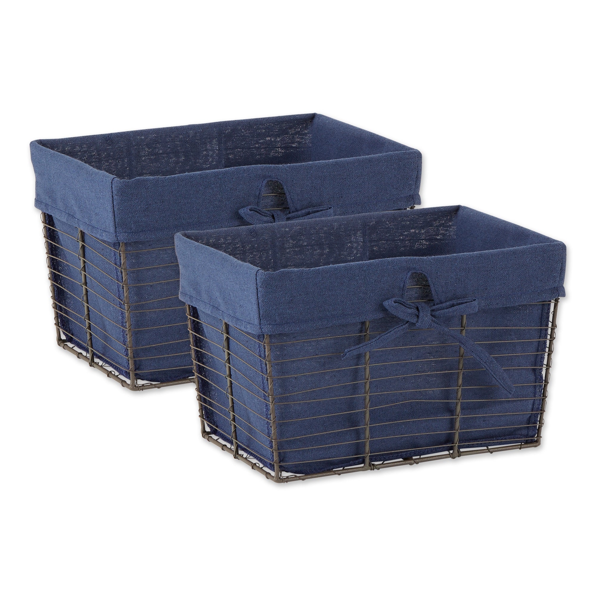 Medium Vintage Grey Wire French Blue Liner Basket Set/2