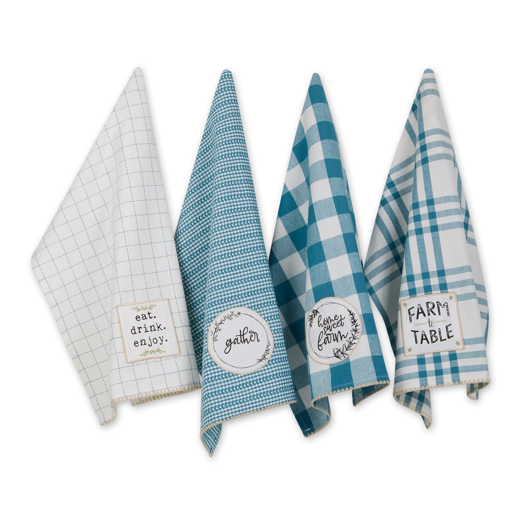 Storm Blue Farm To Table Embellished Dishtowel Set/4