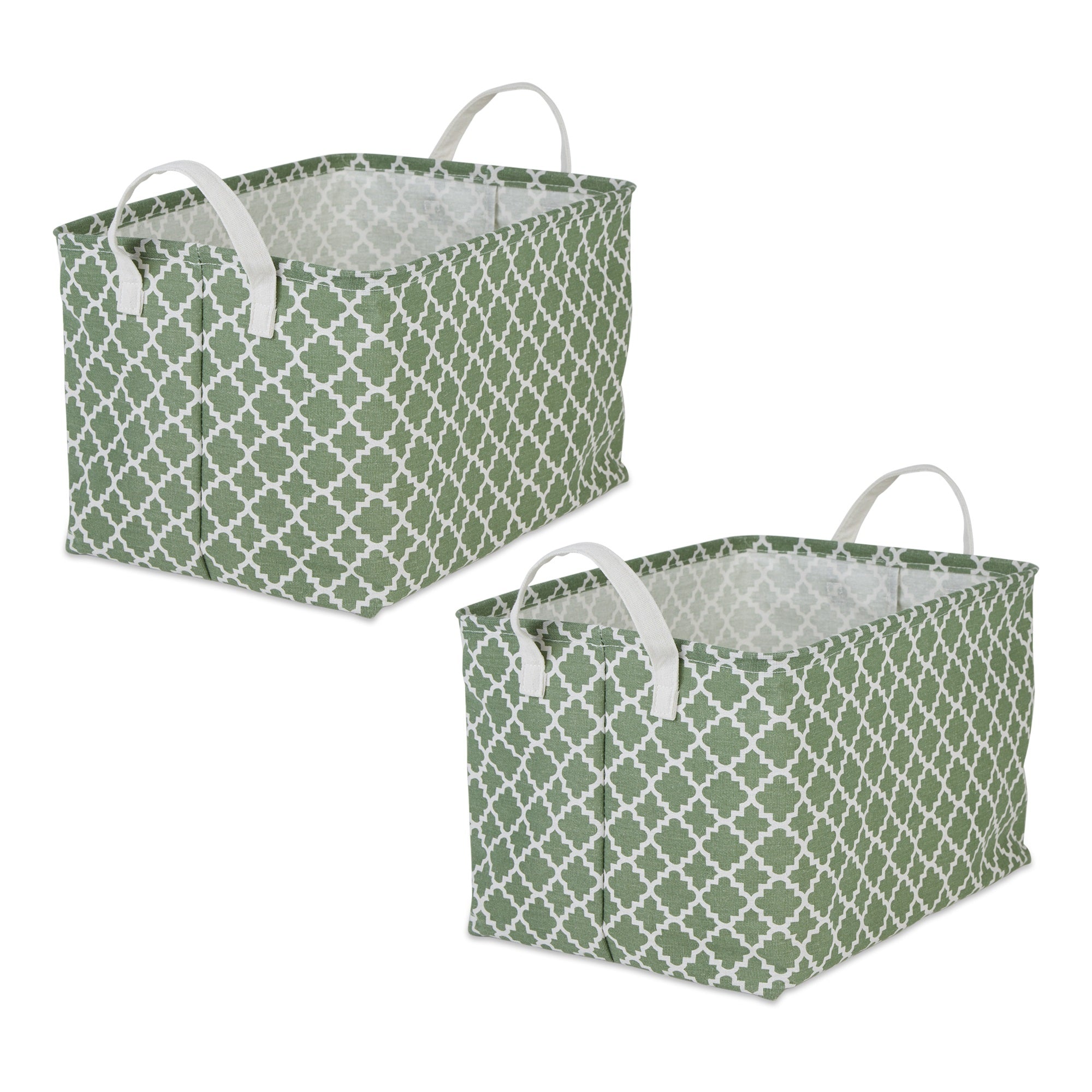 Dii Pe-Coated Cotton Polyester Laundry Bin Lattice Artichoke Green Rectangle Extra Large 12.5X17.5X10.5 (Set Of 2)