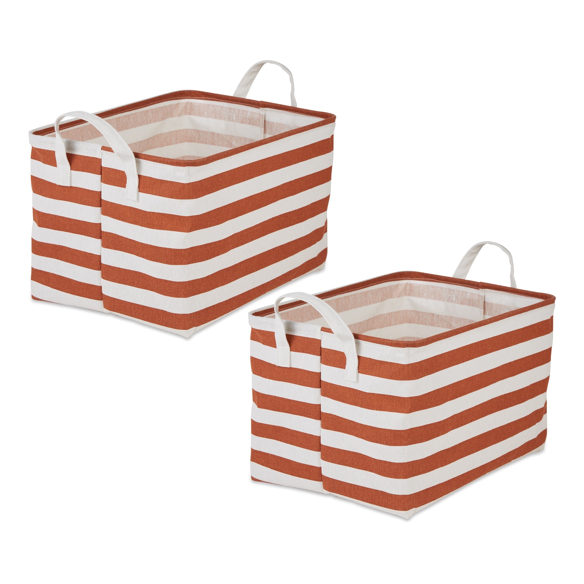 Dii Pe-Coated Cotton Polyester Laundry Bin Stripe Cinnamon Rectangle Extra Large 12.5X17.5X10.5 (Set Of 2)