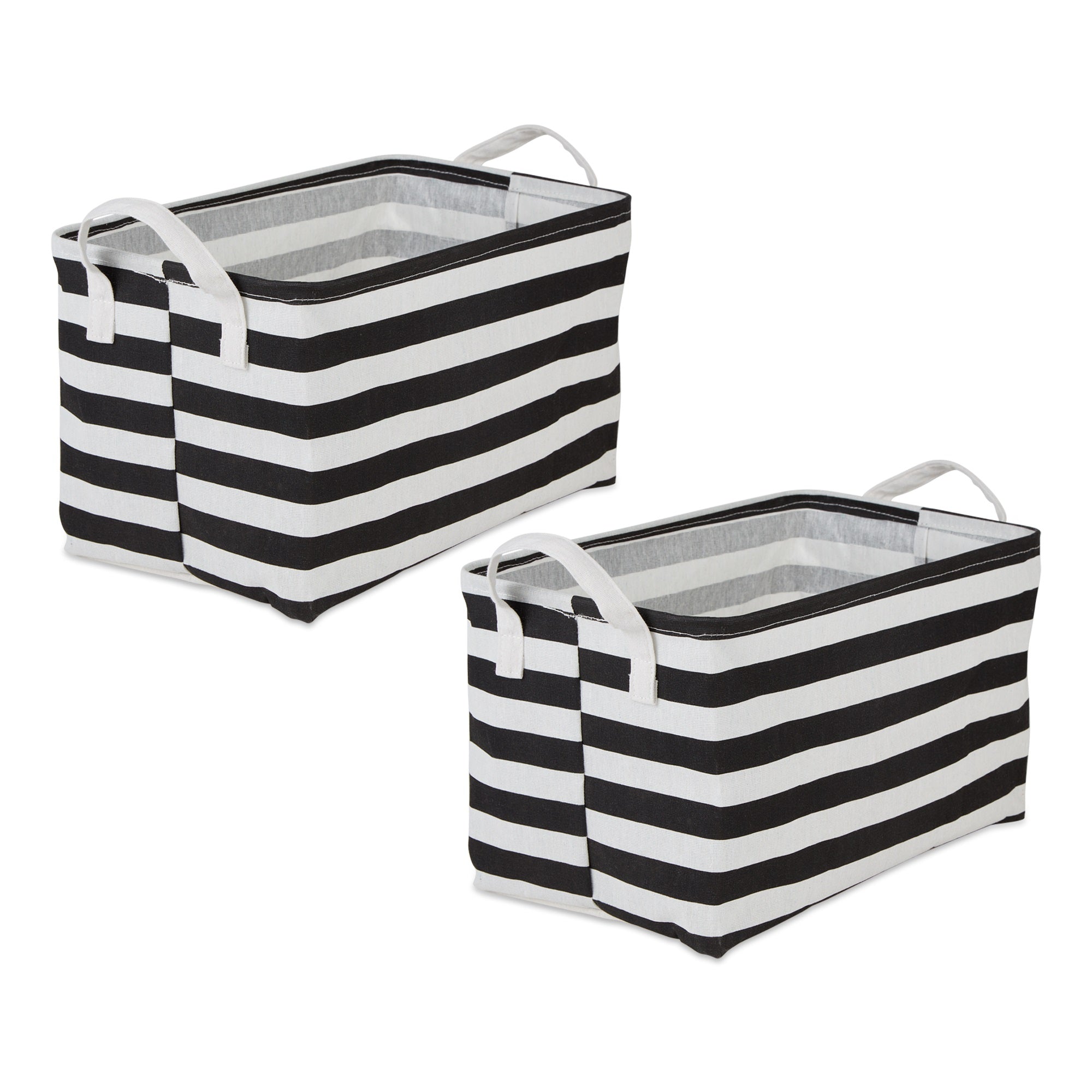 Dii Pe-Coated Cotton Polyester Laundry Bin Stripe Black Rectangle Large 10.5X17.5X10.5 (Set Of 2)