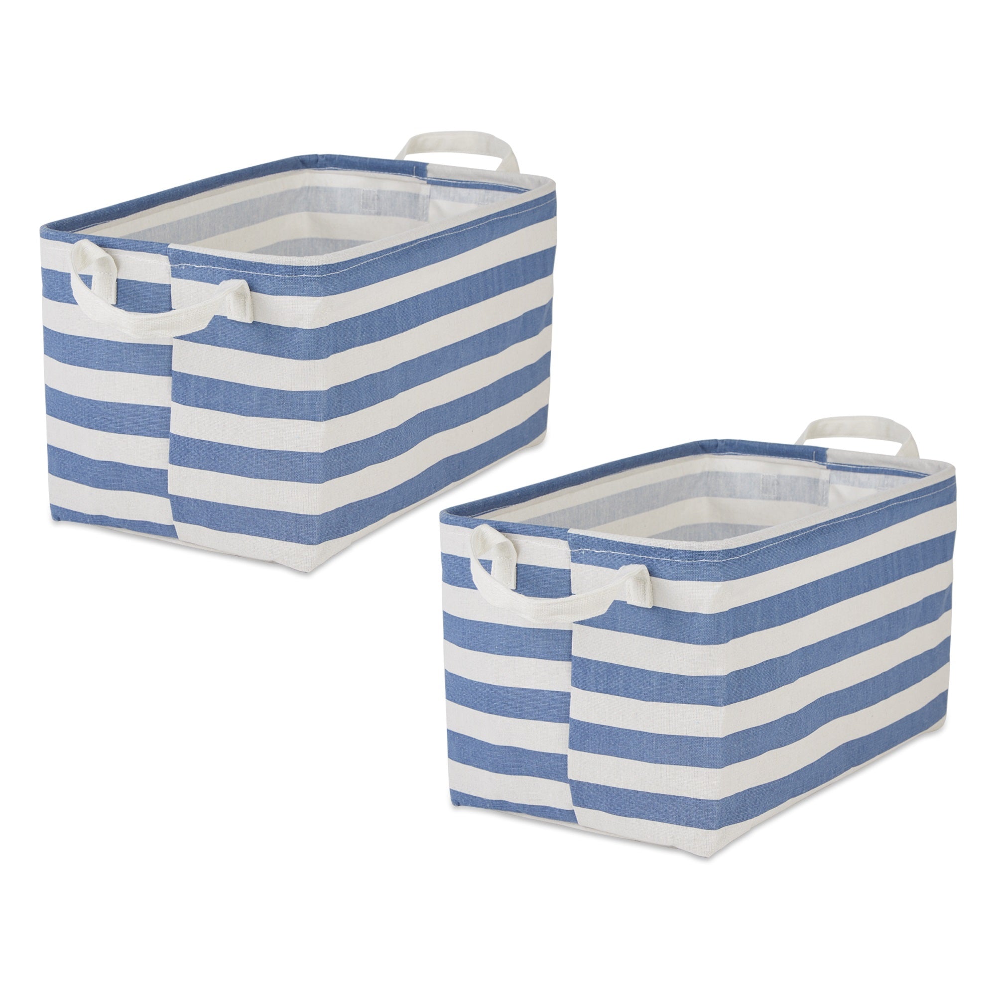 Dii Pe-Coated Cotton Polyester Laundry Bin Stripe French Blue Rectangle Large 10.5X17.5X10.5 (Set Of 2)
