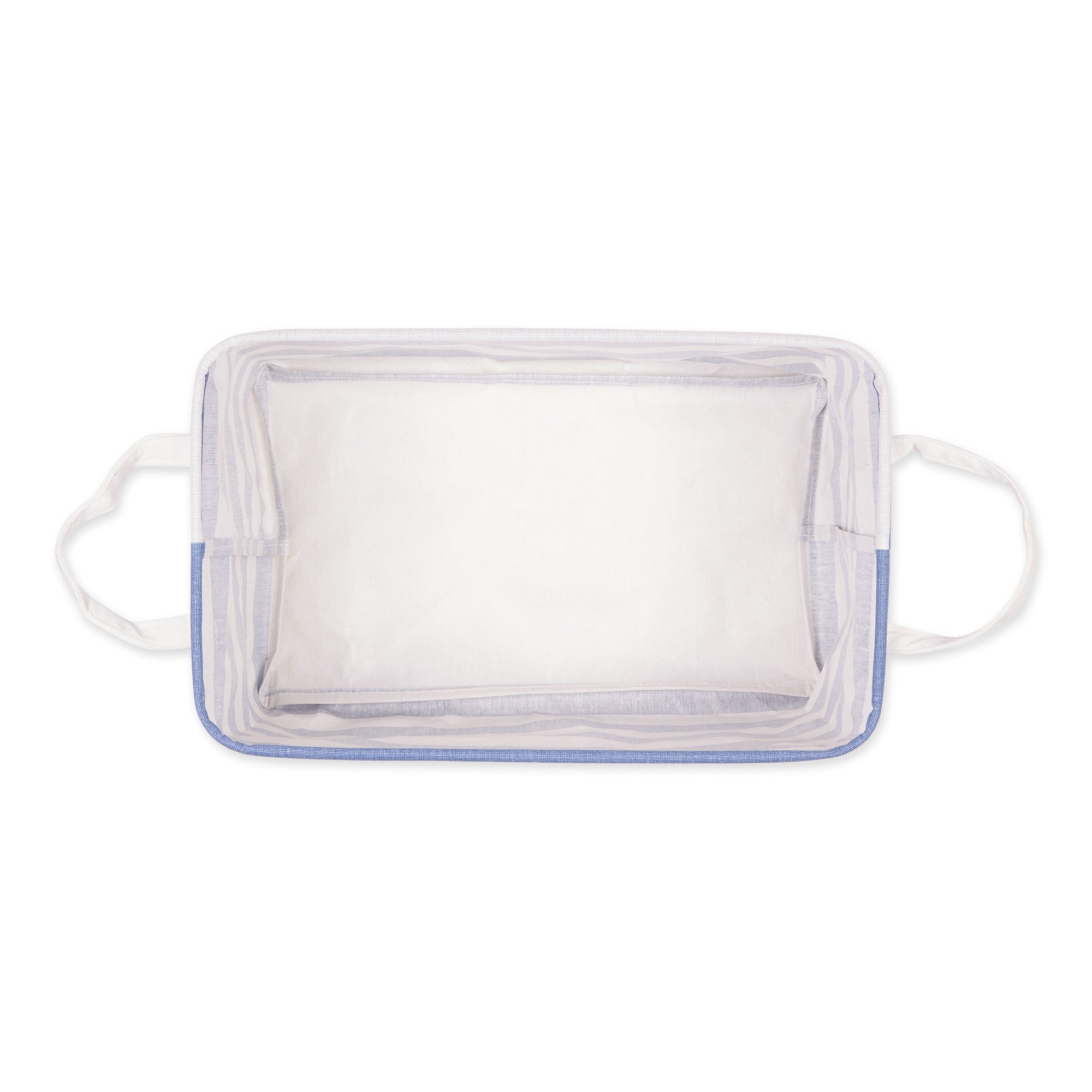 DII PE-Coated Cotton Polyester Laundry Bin Stripe French Blue Rectangle Large 10.5x17.5x10.5 (Set of 2)