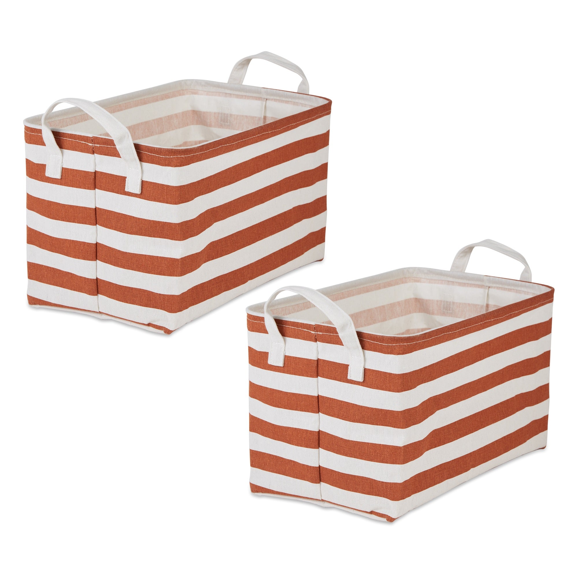 Dii Pe-Coated Cotton Polyester Laundry Bin Stripe Cinnamon Rectangle Large 10.5X17.5X10.5 (Set Of 2)