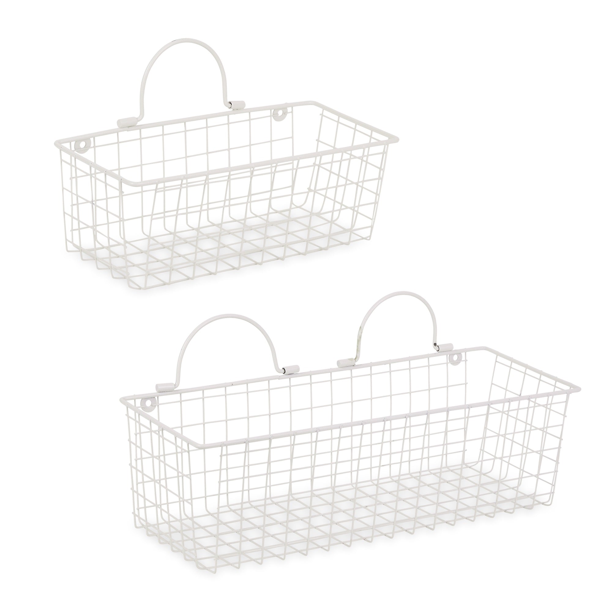Asst Antique White Wire Wall Basket Set/2