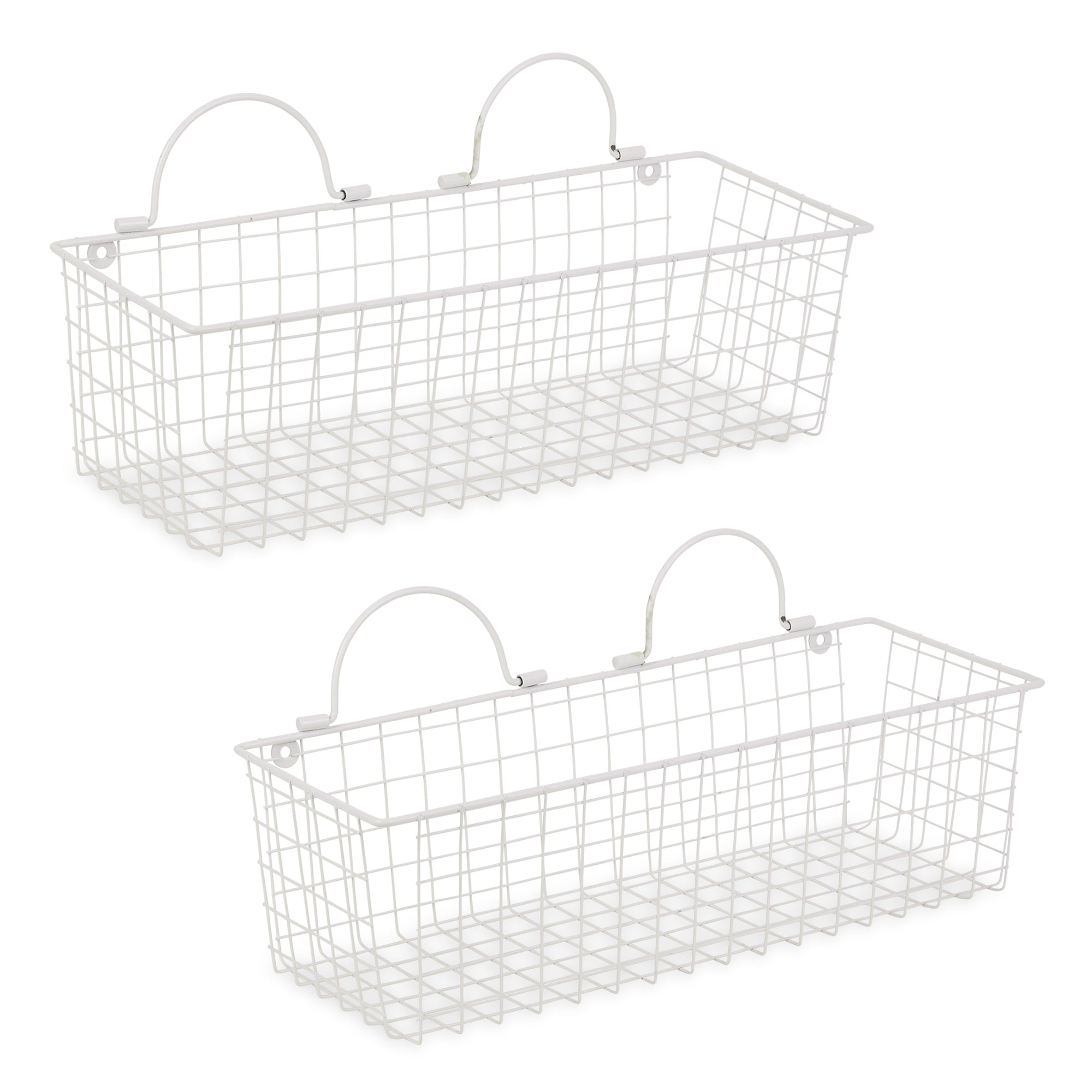 Medium Antique White Wire Wall Basket Set/2