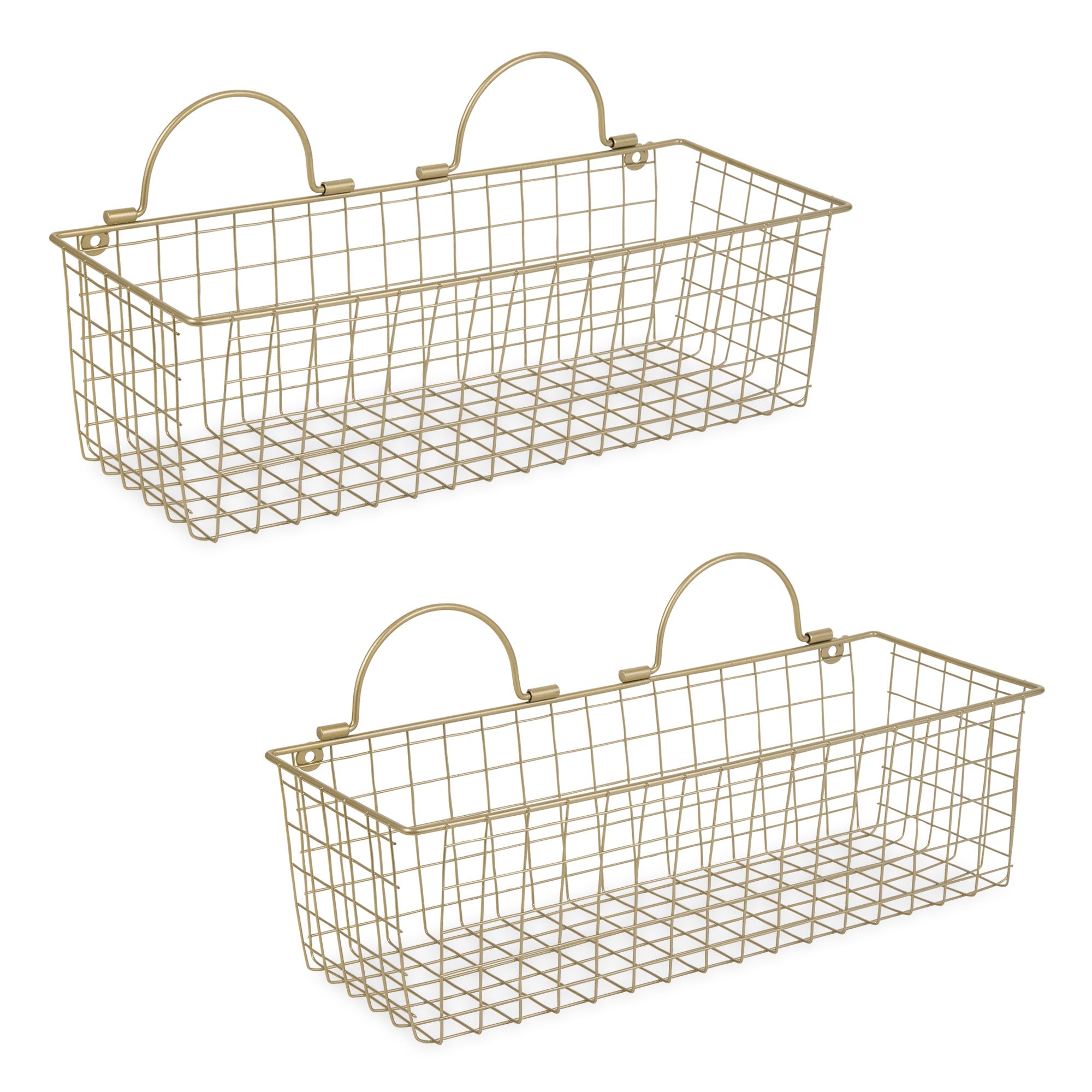 MEDIUM GOLD WIRE WALL BASKET SET/2