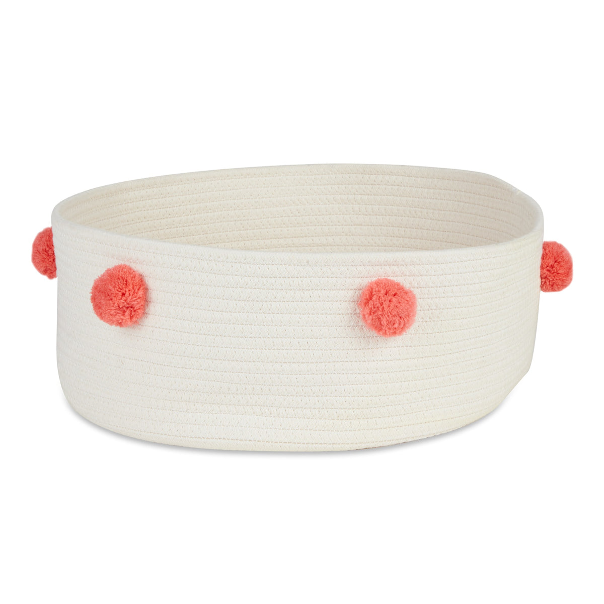 White Pet Basket With Pink Pom Poms