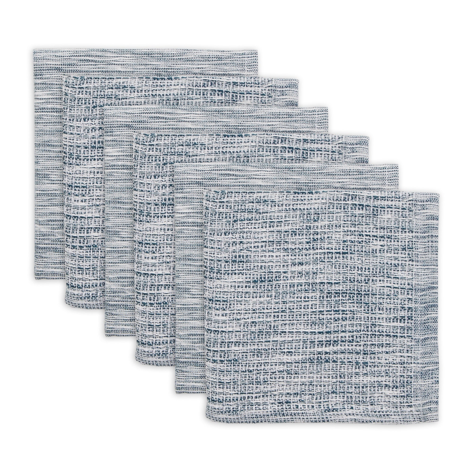 Teal Green/Off-White Asst Recycled Cotton Dishcloth Set/6