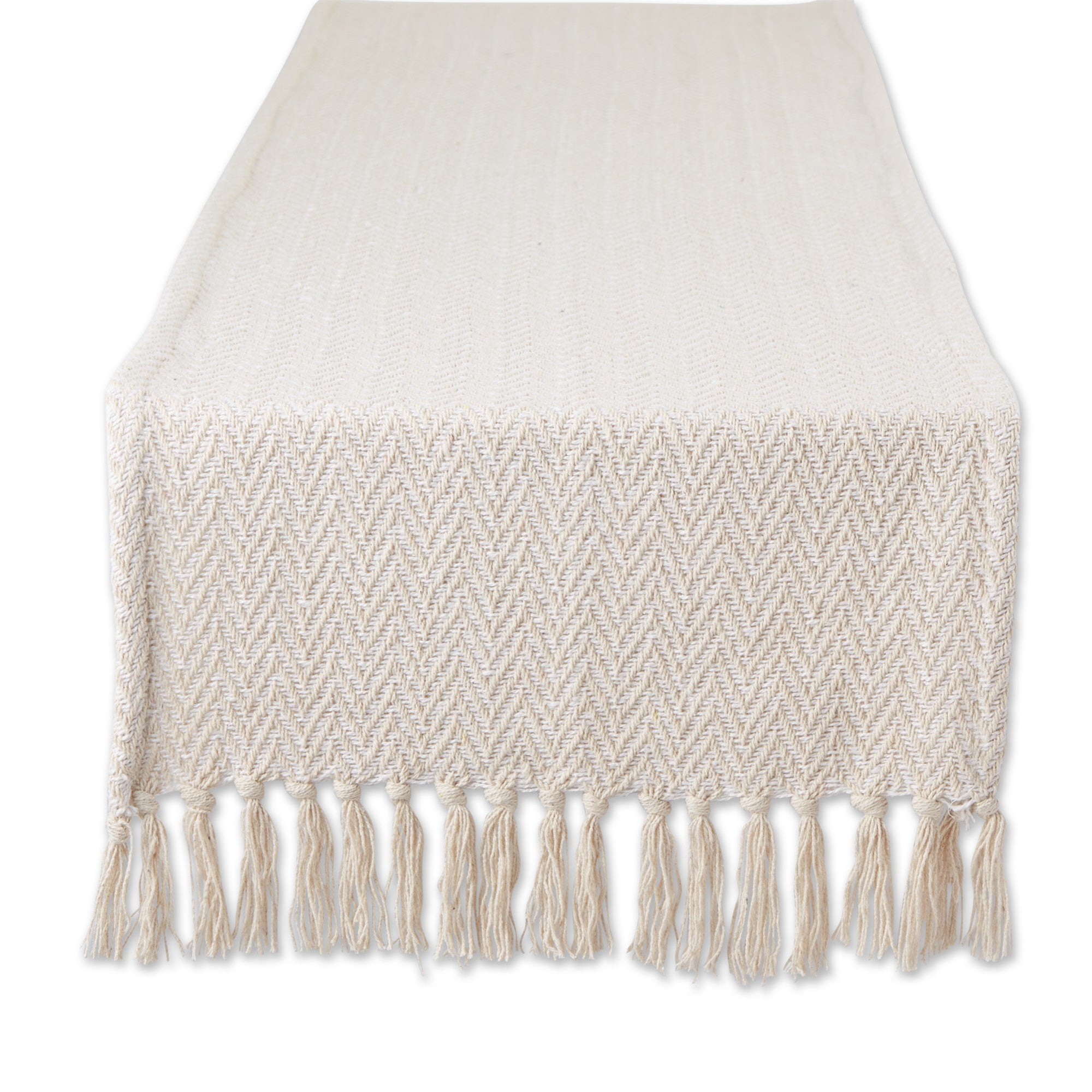 Off-White Handloom Chevron Table Runner 15X108