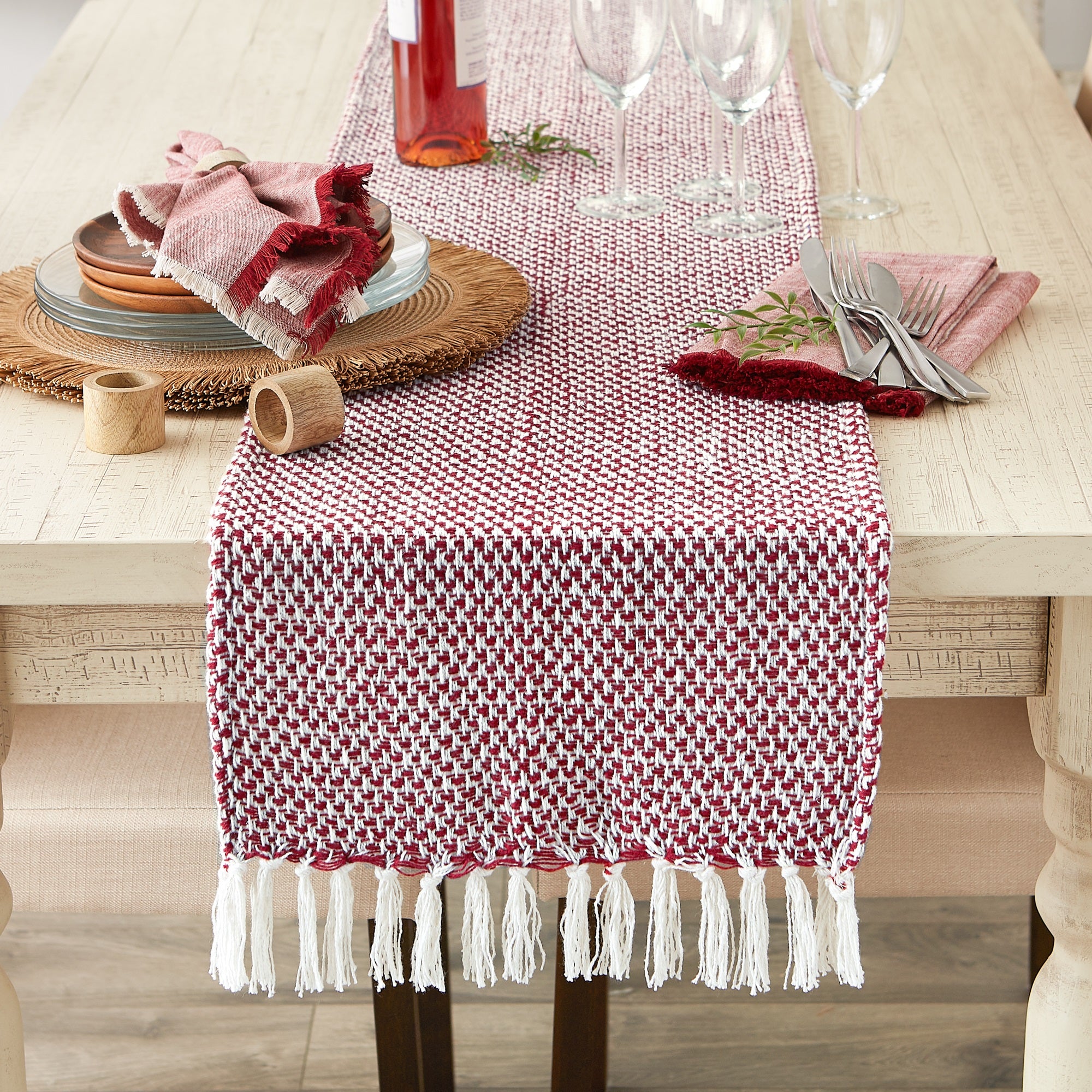 DII Barn Red Woven Table Runner 15x72