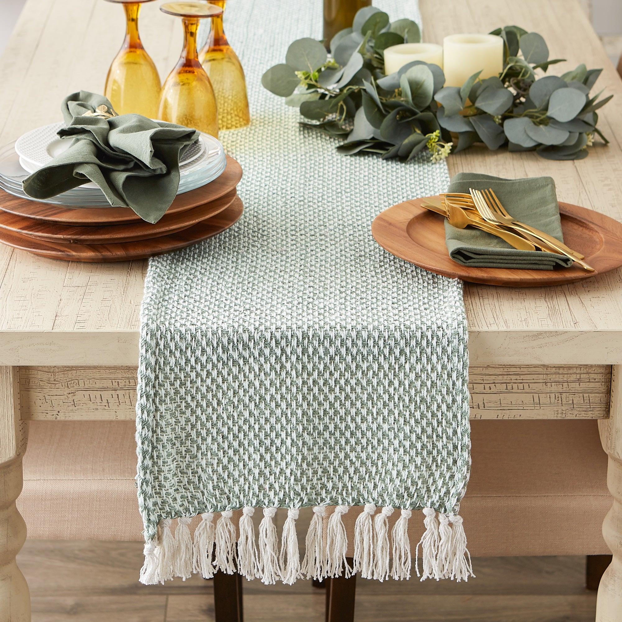 DII Jadeite Woven Table Runner 15x72