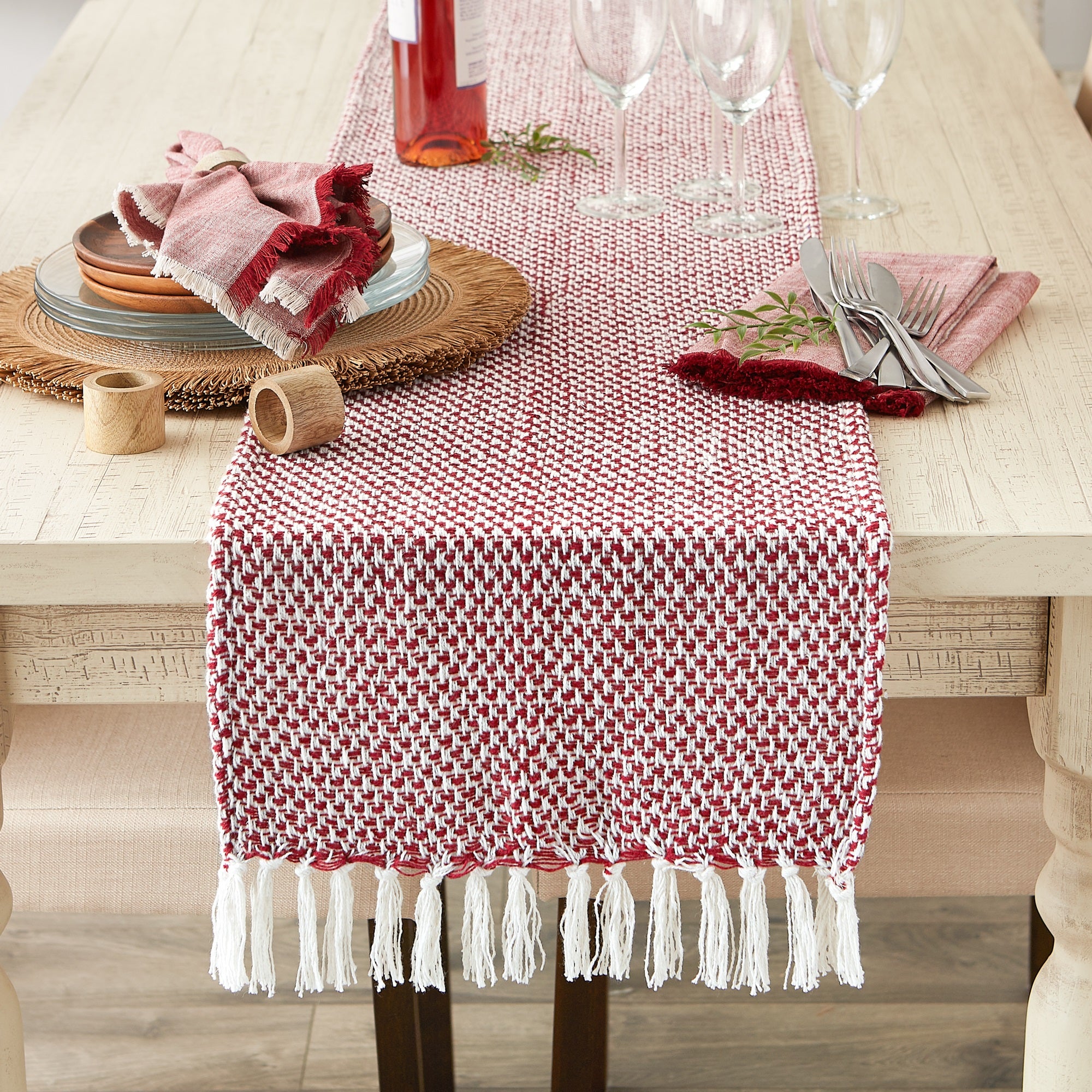DII Tango Red  Woven Table Runner 15x108