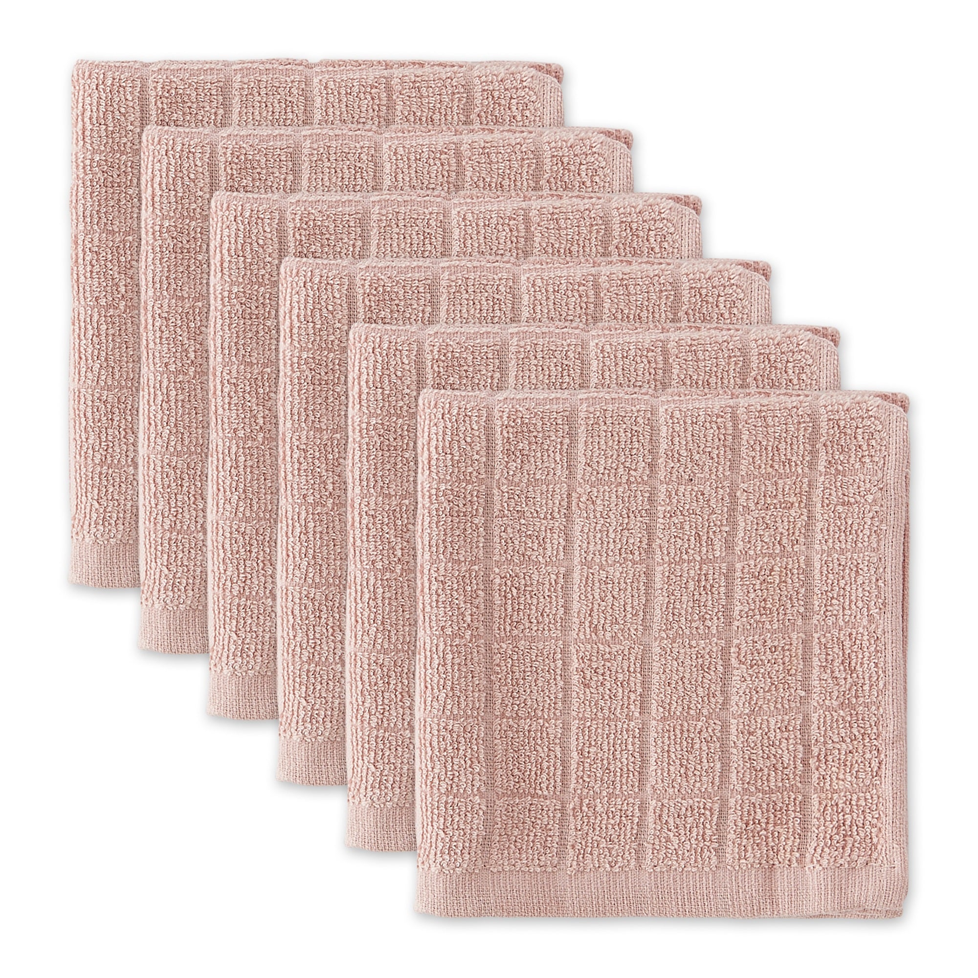 Pale Mauve Solid Windowpane Terry Dishcloth Set/6