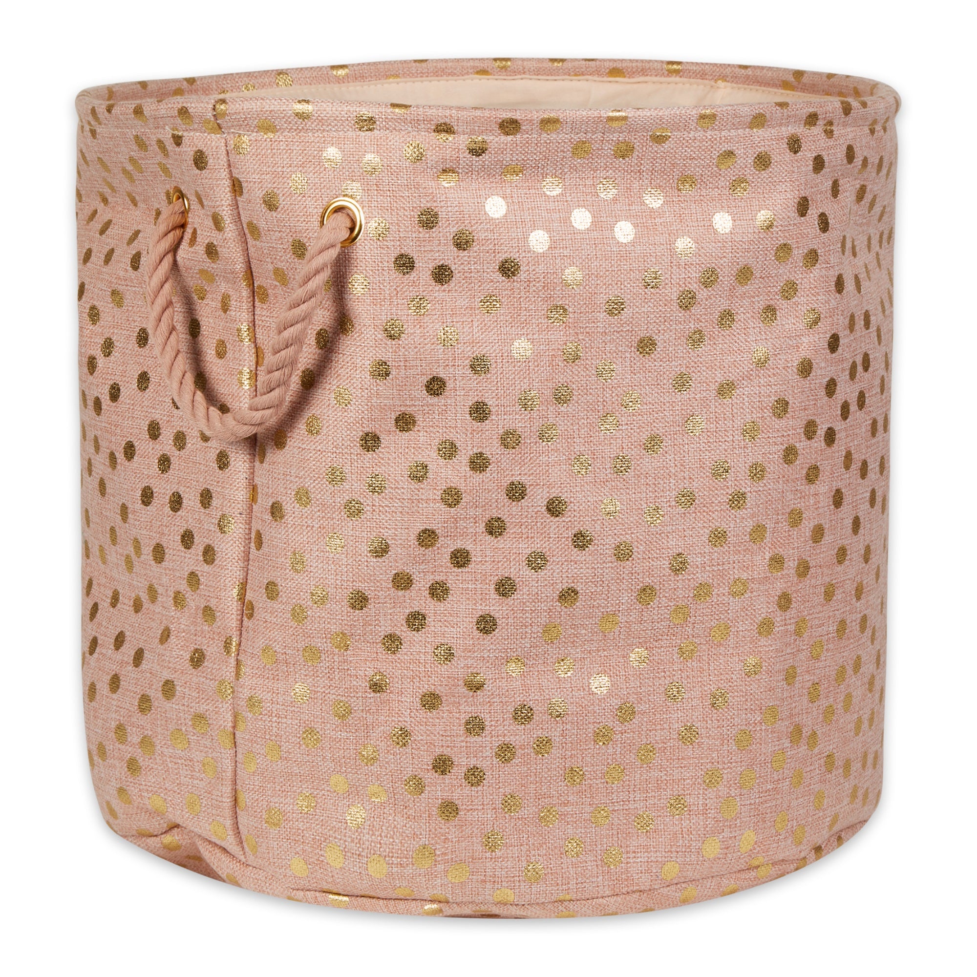 Polyester Bin Dots Gold / Millennial Pink Round Large 15X16X16