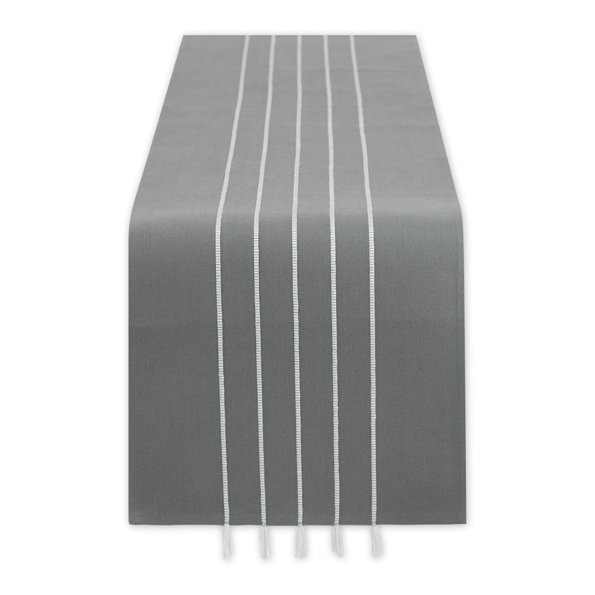 Gray/ White Stripe Tassel Table Runner 14X108