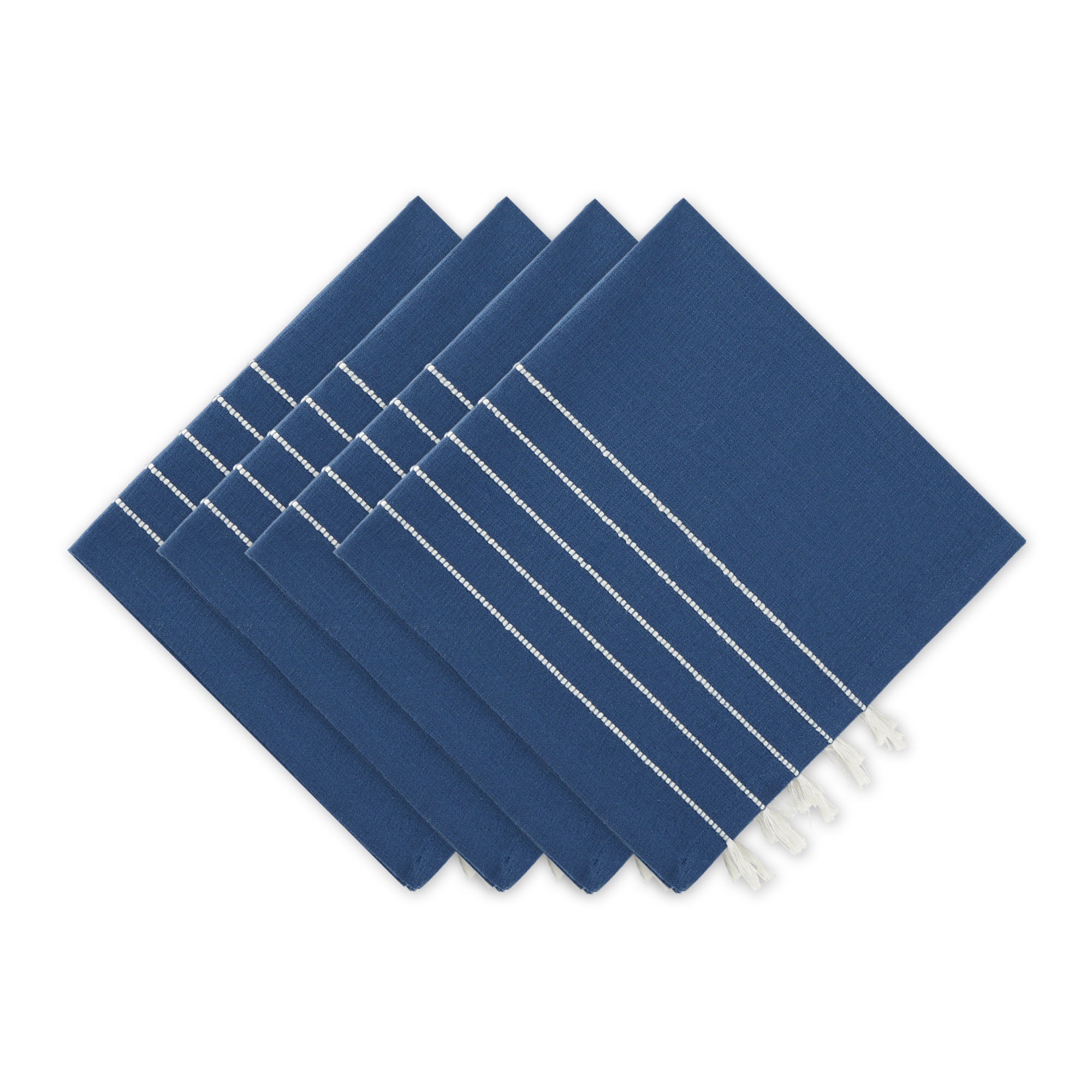 Navy/Off-White Stripe Tassel Napkin Set/4