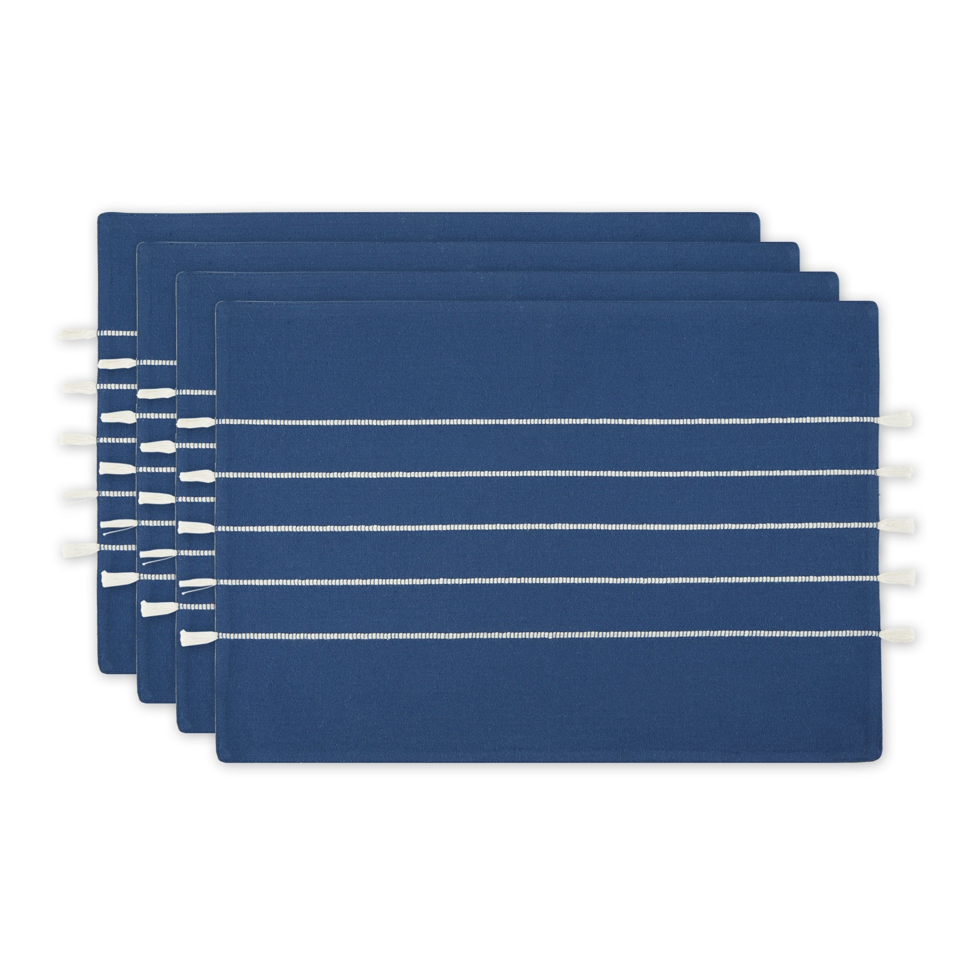 Navy/Off-White Stripe Tassel Placemat Set/4