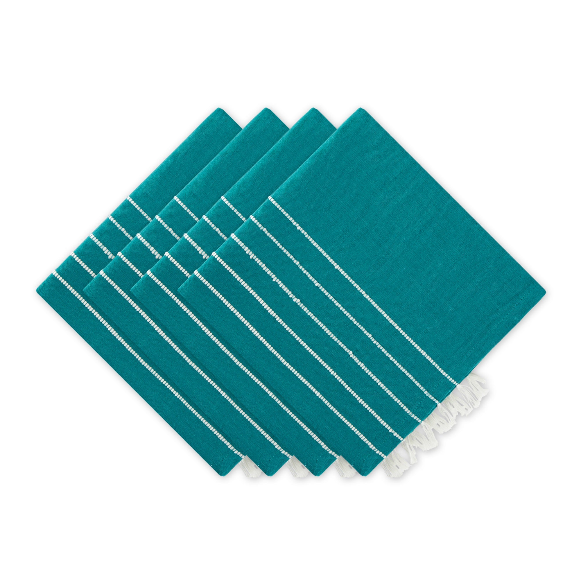 Teal Stripe Tassel Napkin Set/4