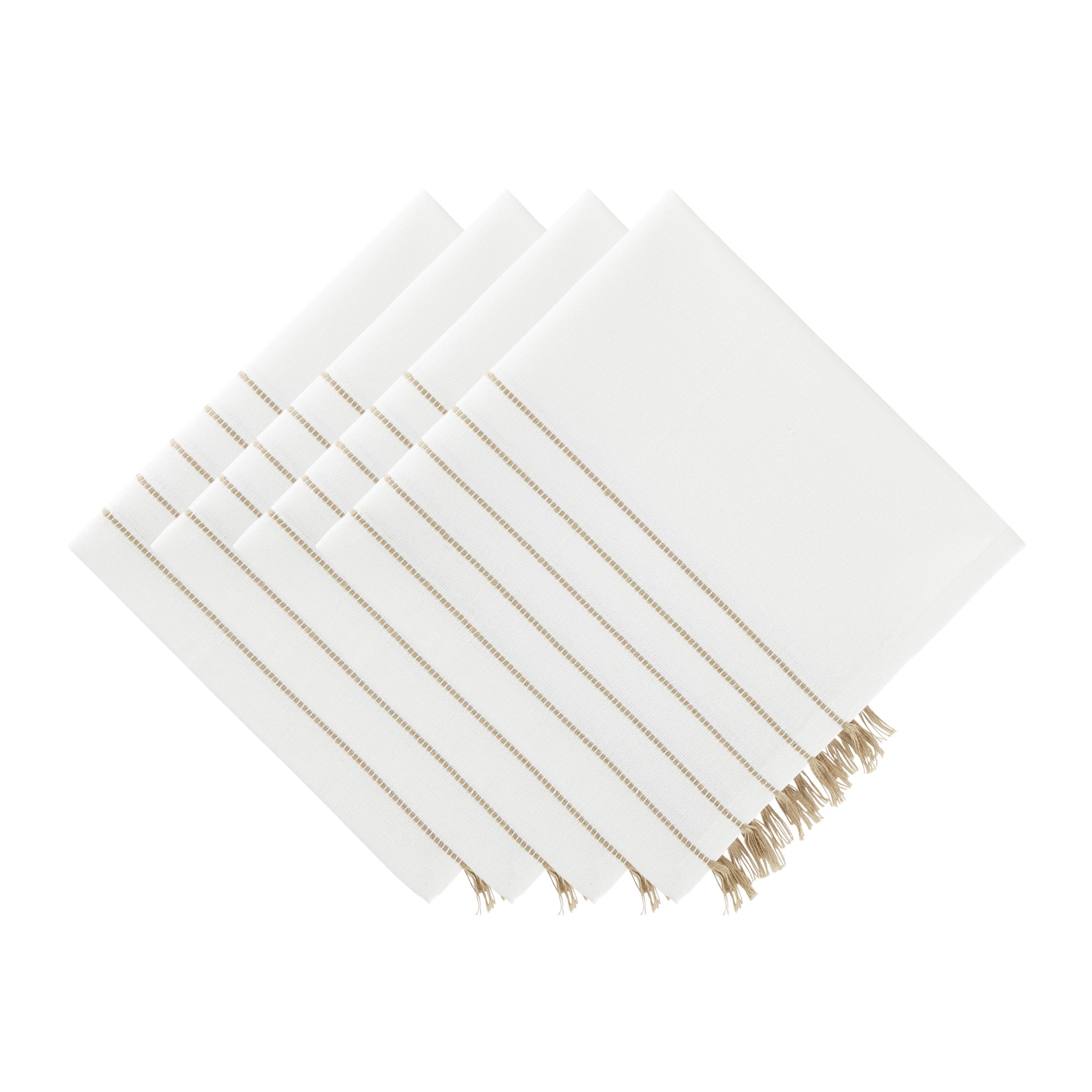 White/Stone Stripe Tassel Napkin Set/4