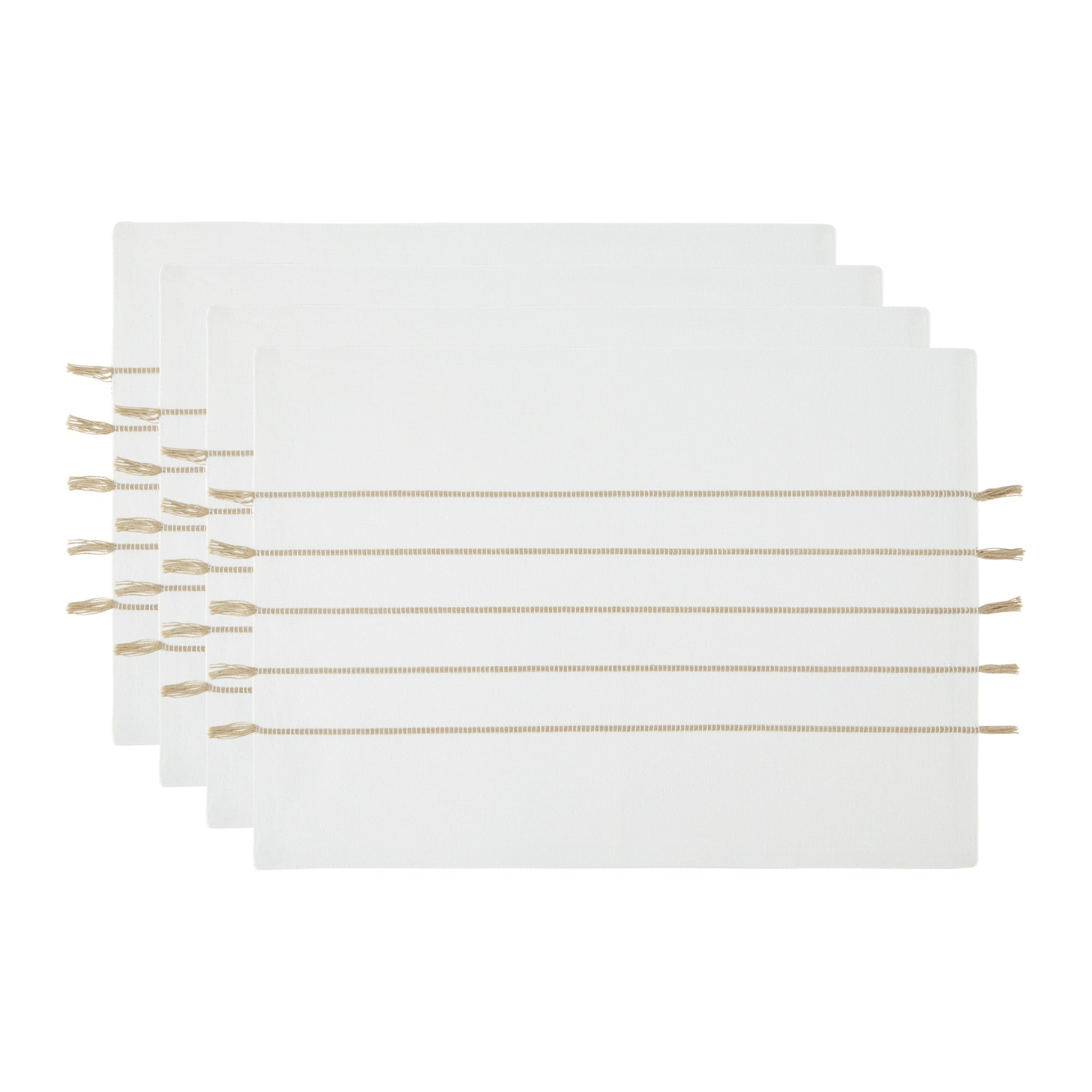 White/Stone Stripe Tassel Placemat Set/4
