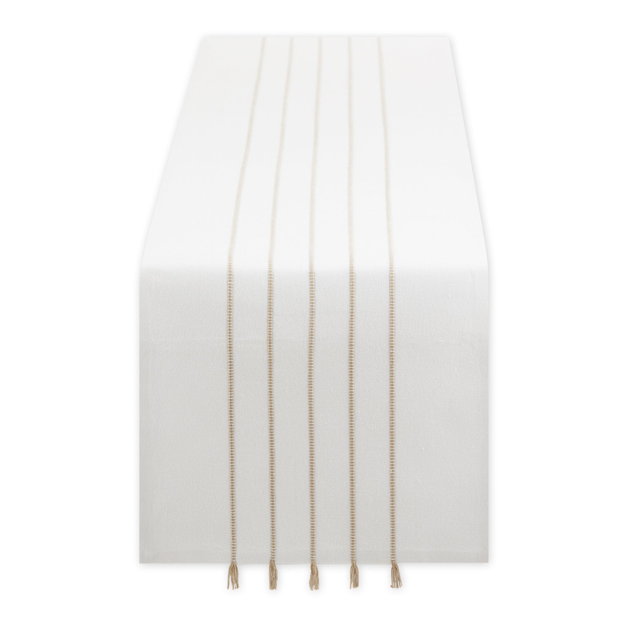 White/Stone Stripe Tassel Table Runner 14X108