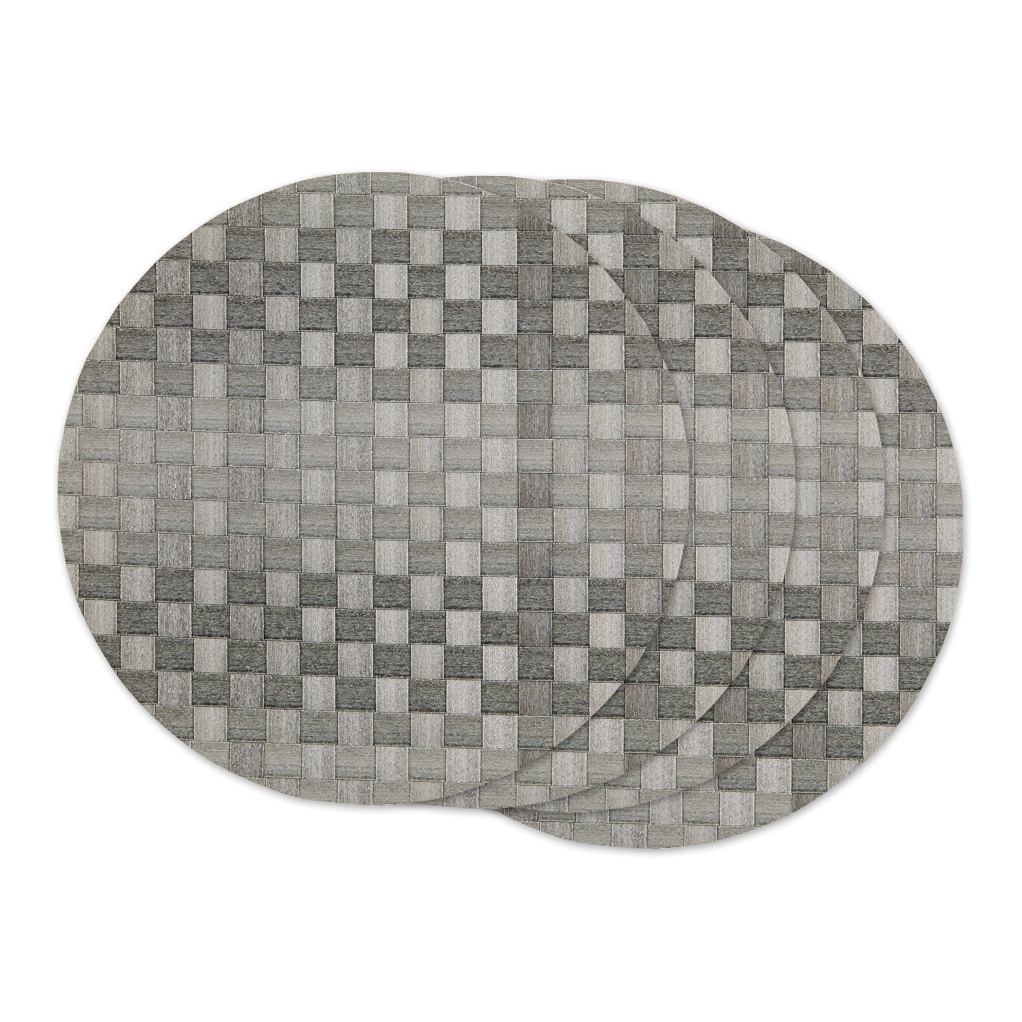 Gray Basketweave Round Woven Placemat Set/4