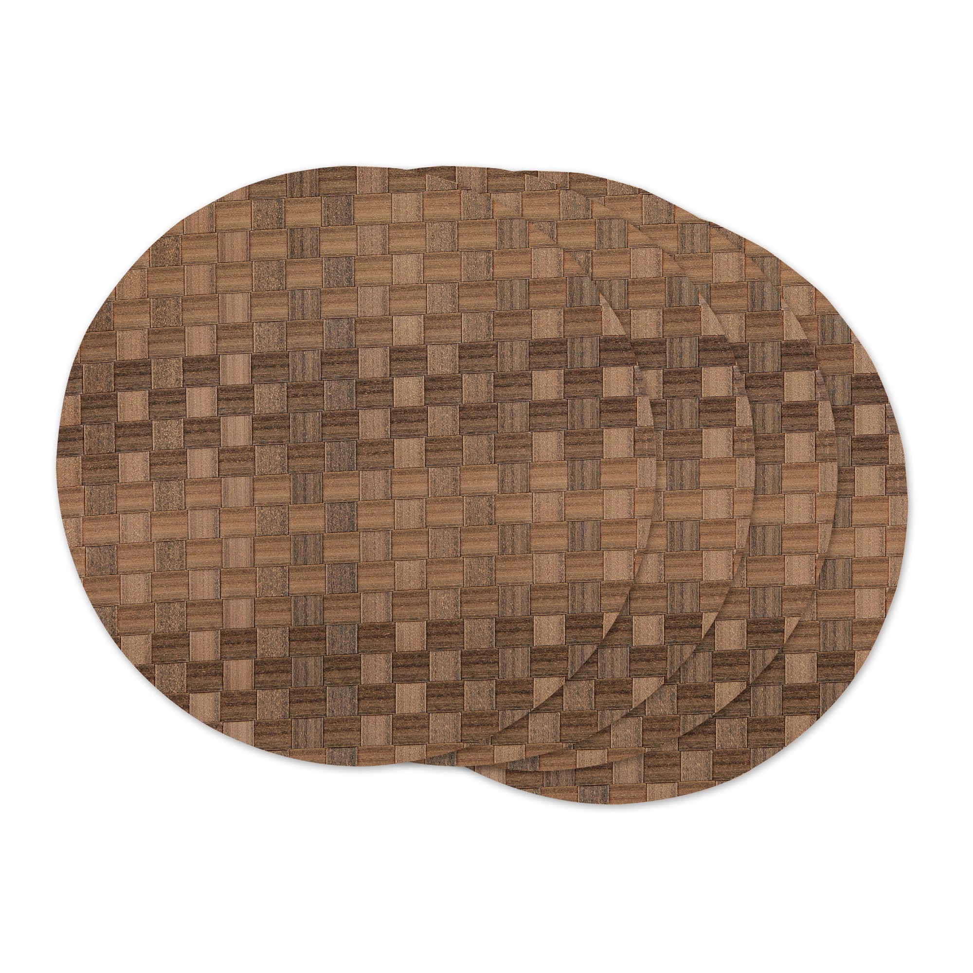 Leather Brown Basketweave Round Woven Placemat Set/4