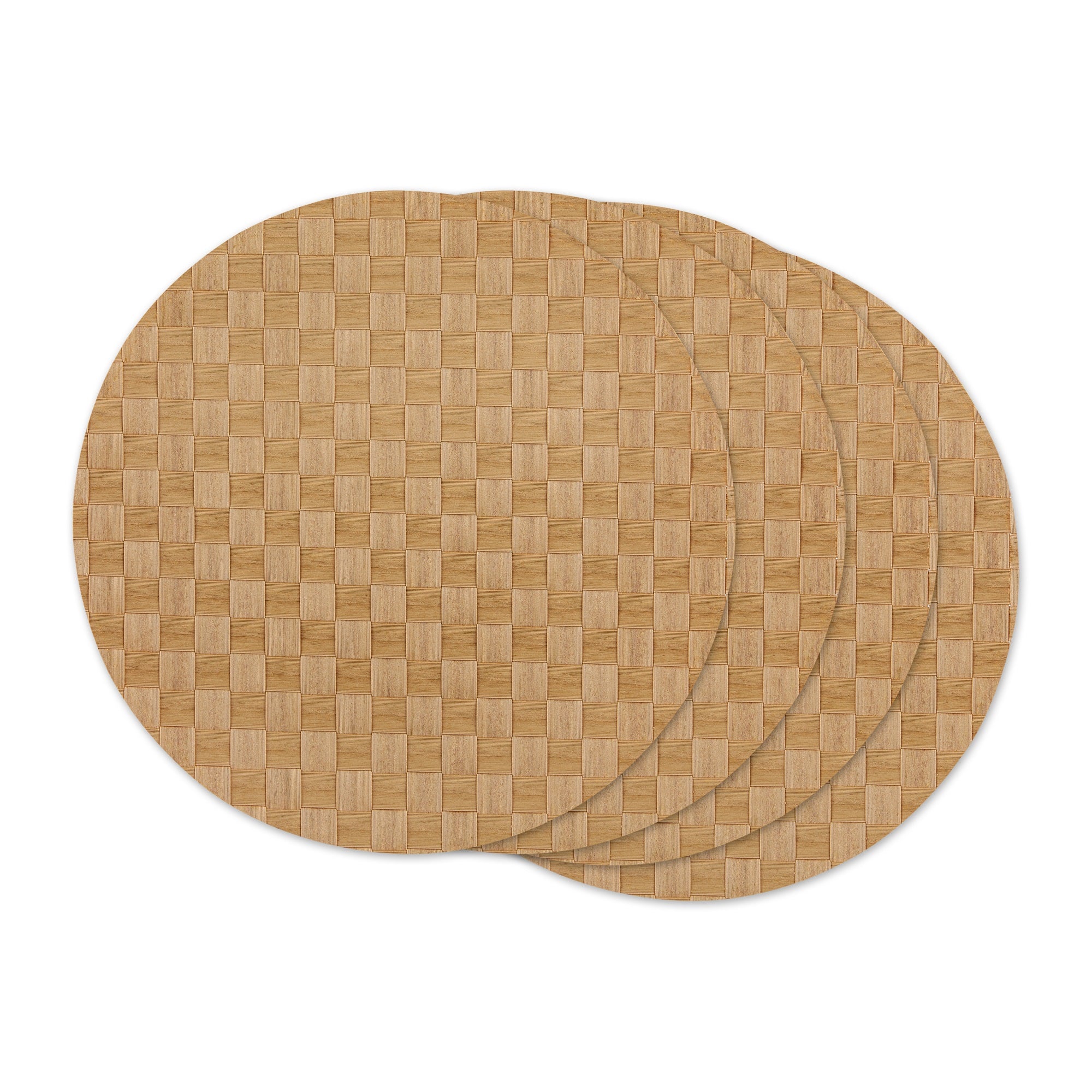 NATURAL BASKETWEAVE ROUND WOVEN PLACEMAT SET/4