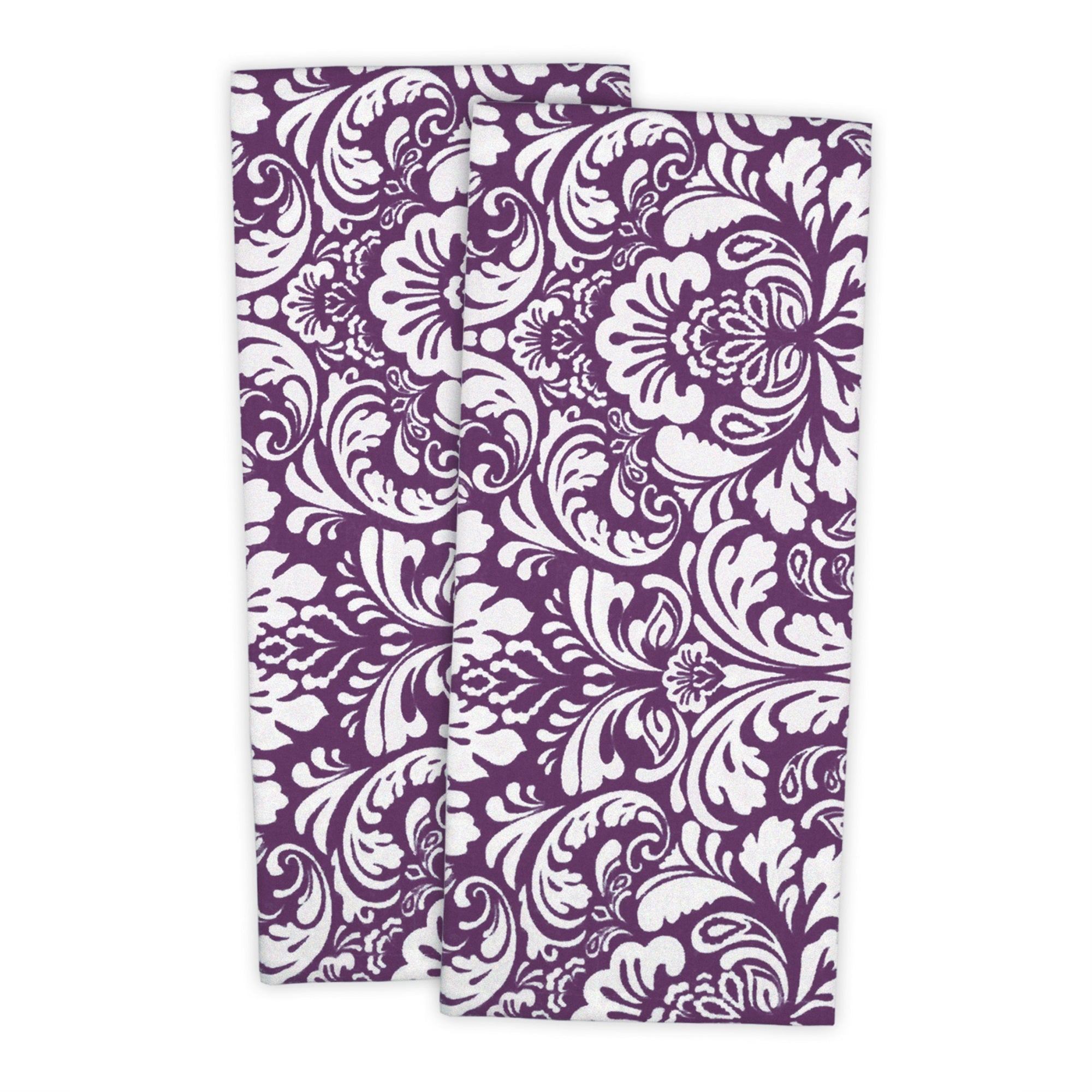 Damask Dishtowel Set Of 2 Eggplant