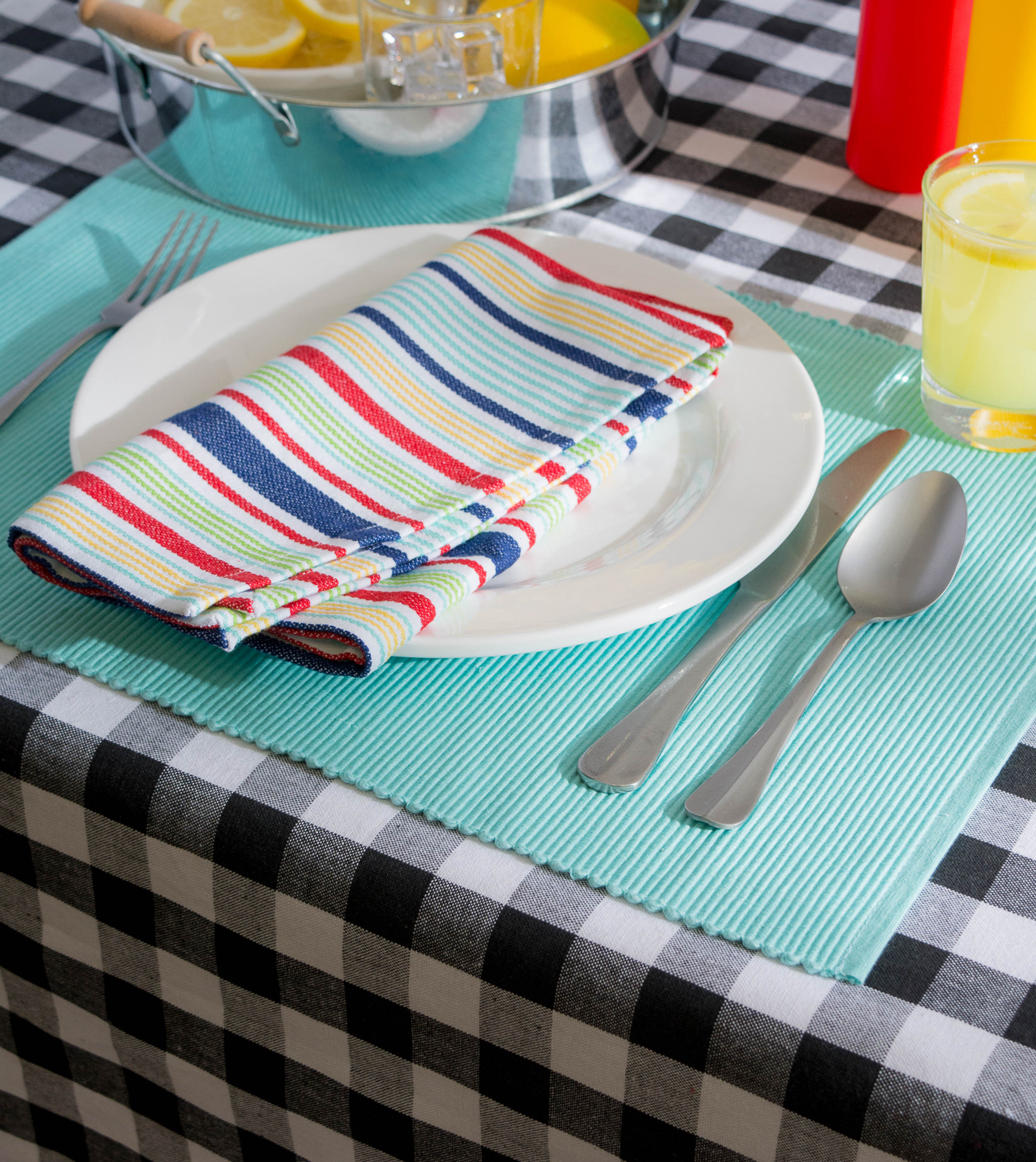 DII Black/White Checkers Tablecloth